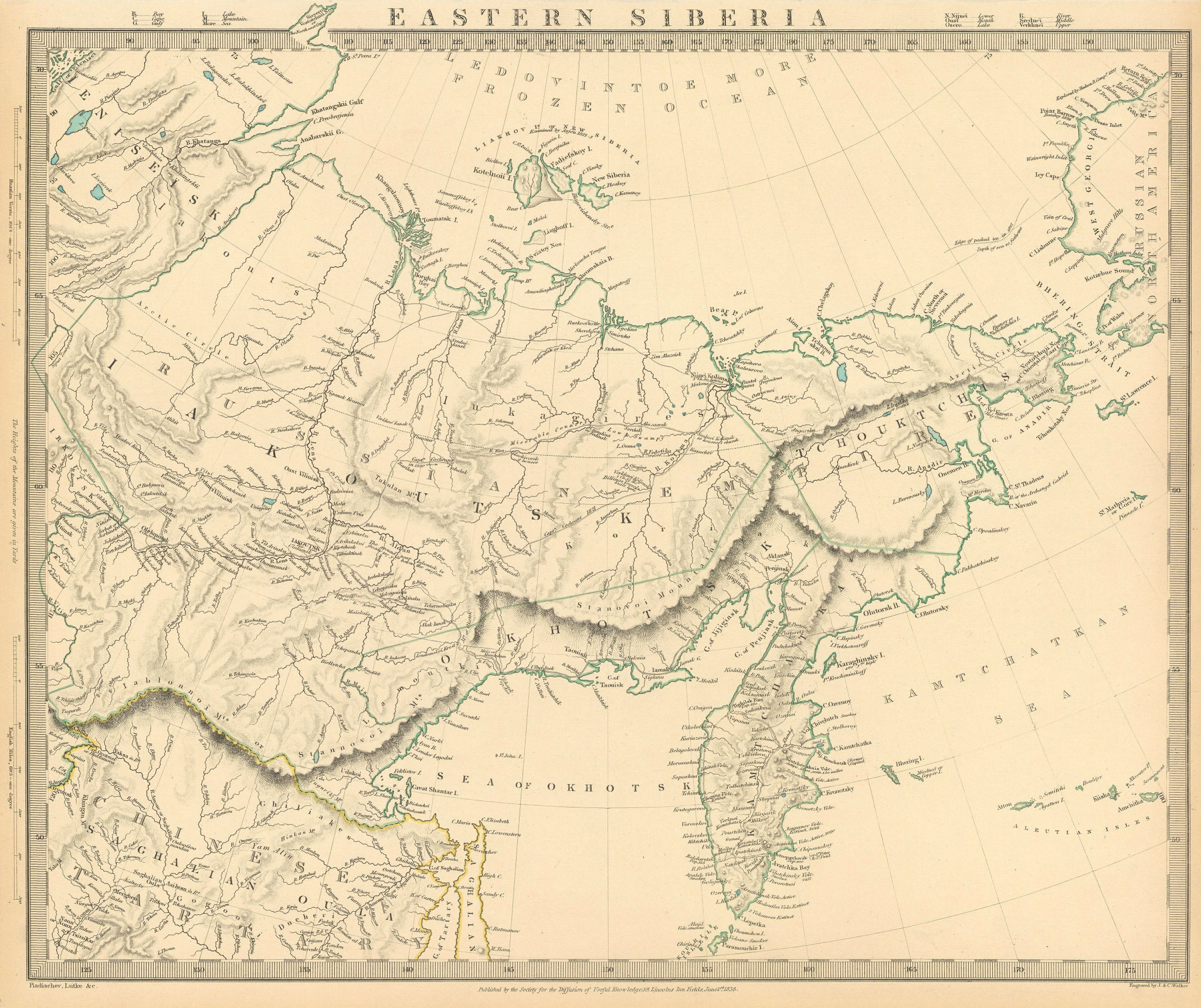 Associate Product EASTERN SIBERIA Kamtchatka Yakutia Chukotka Khabarovsk. Russia. SDUK 1844 map