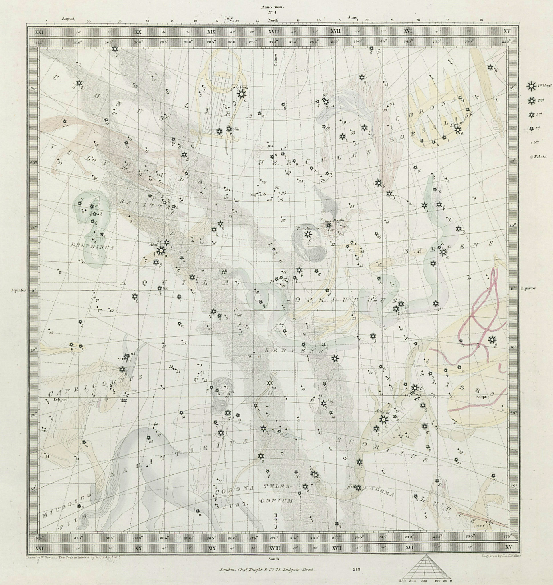 ASTRONOMY CELESTIAL Star map chart signs 4 Winter Solstice. SDUK 1847 old