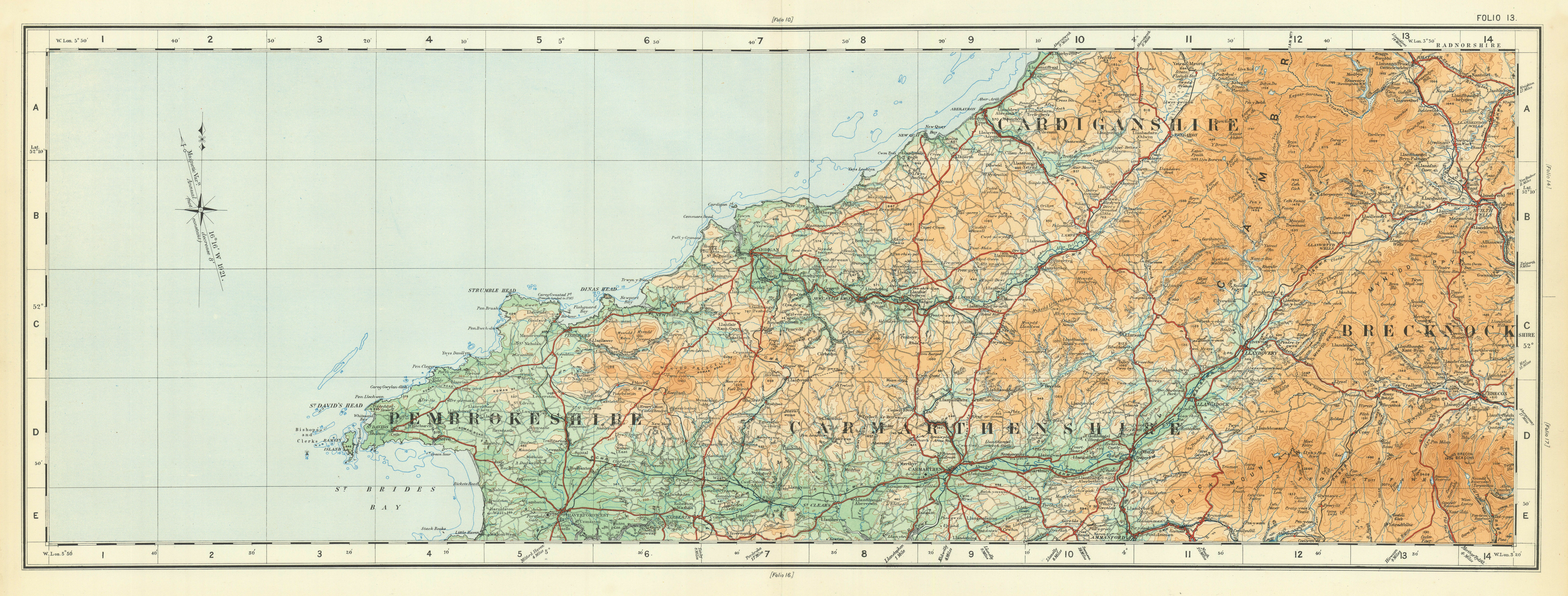 Associate Product Pembrokeshire Carmarthenshire Cardiganshire Breconshire ORDNANCE SURVEY 1922 map