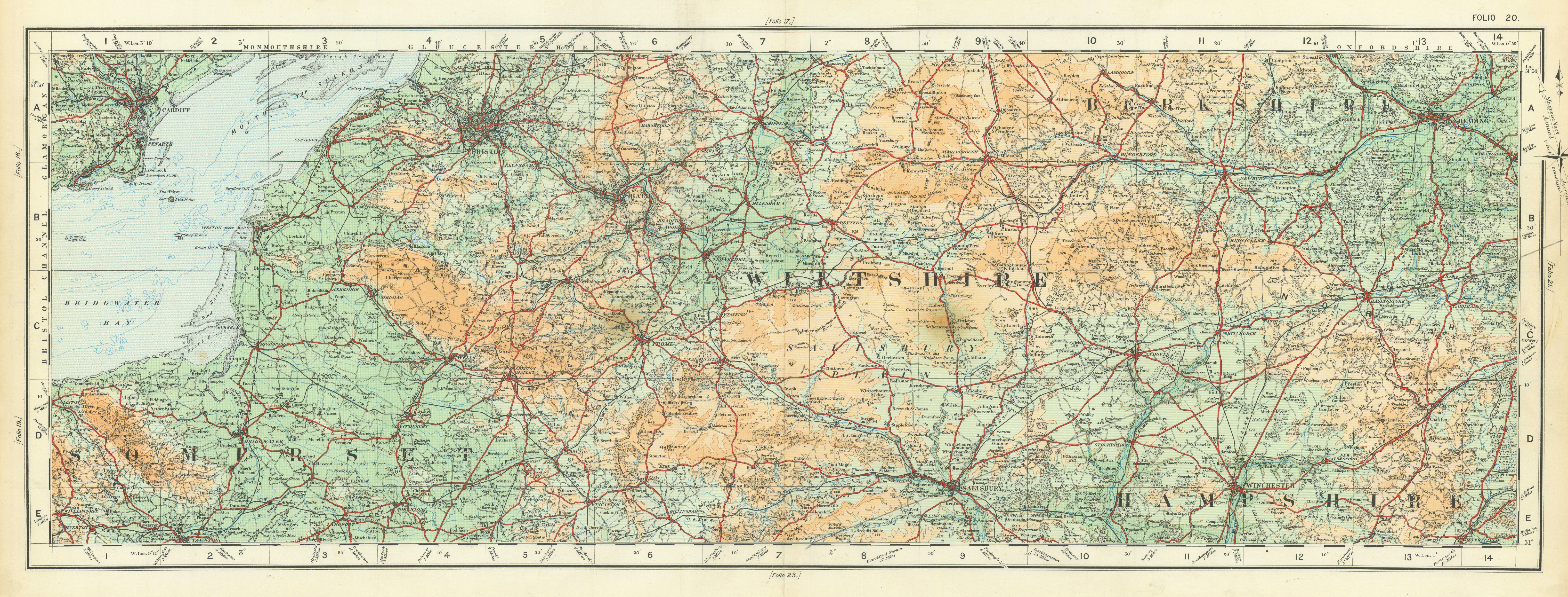 Somerset Wiltshire Berkshire Hampshire Salisbury Plain. ORDNANCE SURVEY 1922 map