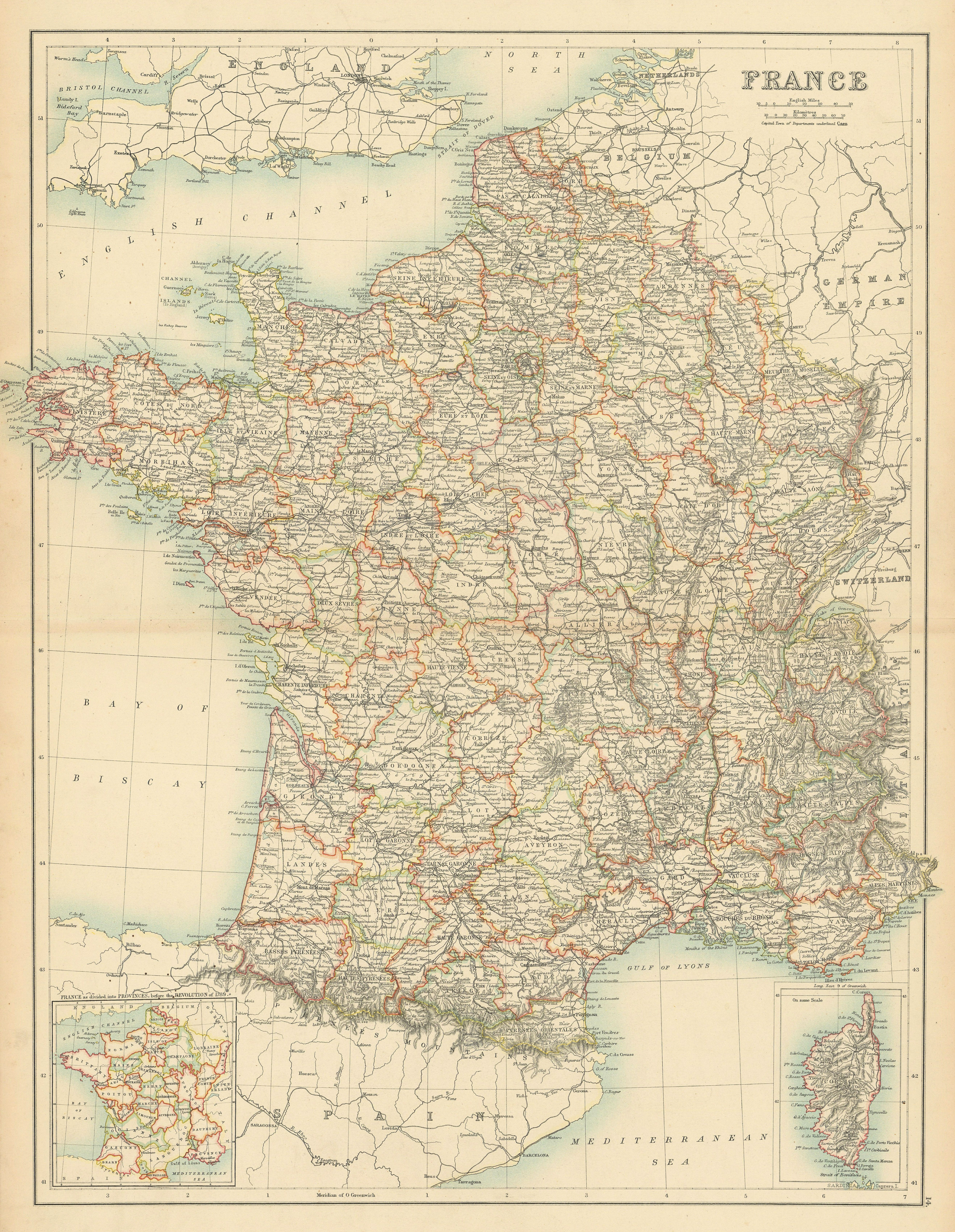 Associate Product France without Alsace Lorraine. Departements. BARTHOLOMEW 1898 old antique map