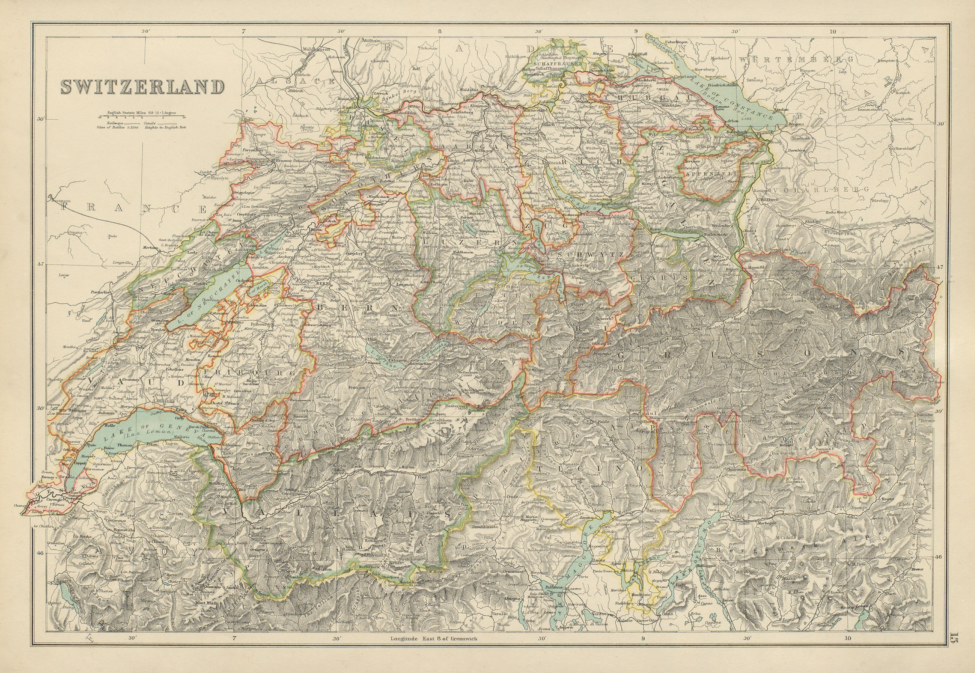 Associate Product Switzerland in Cantons. BARTHOLOMEW 1898 old antique vintage map plan chart