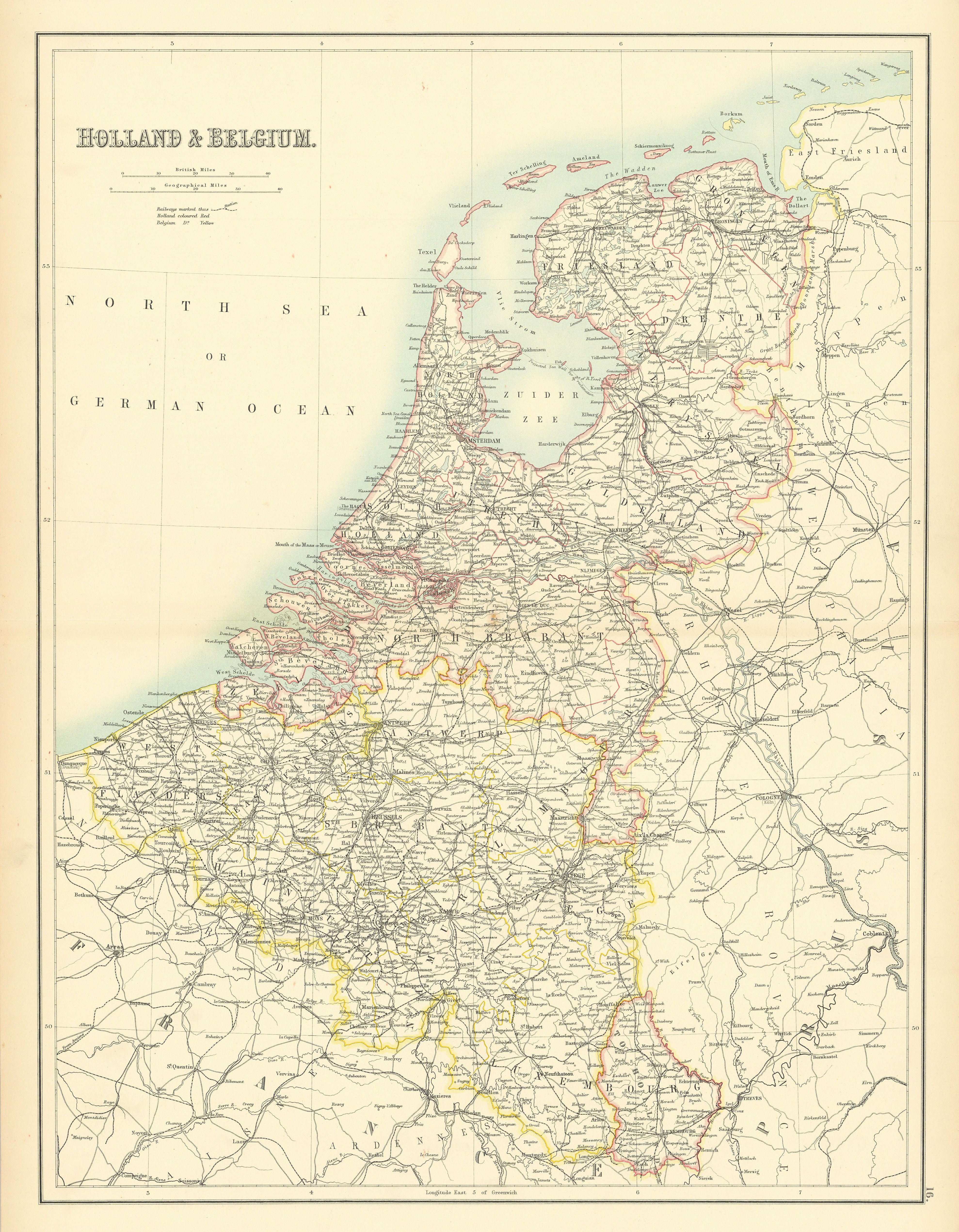 Holland, Belgium & Luxembourg. Benelux. BARTHOLOMEW 1898 old antique map chart