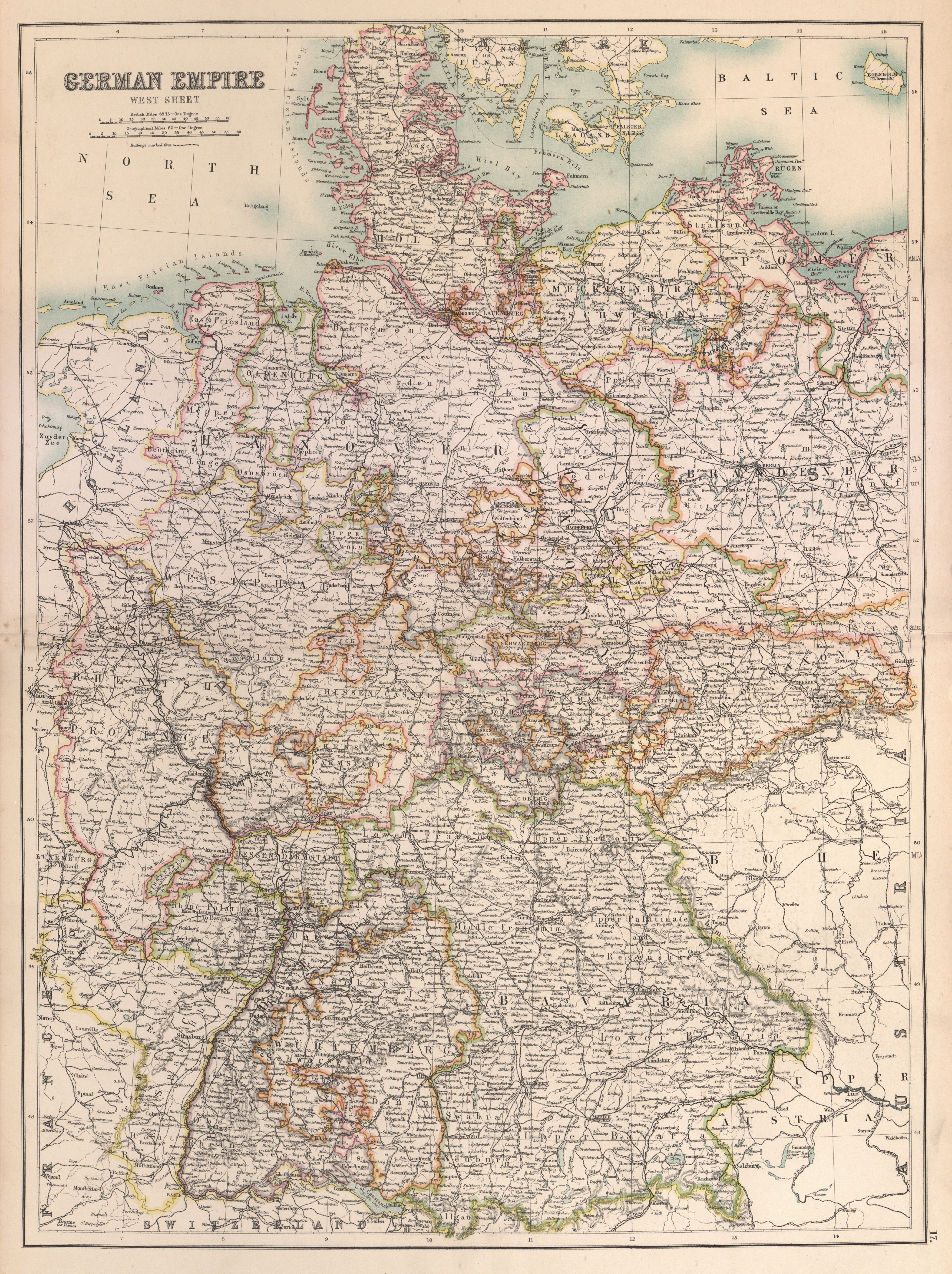 German Empire West. Germany inc Schleswig Alsace Lorraine. BARTHOLOMEW 1898 map
