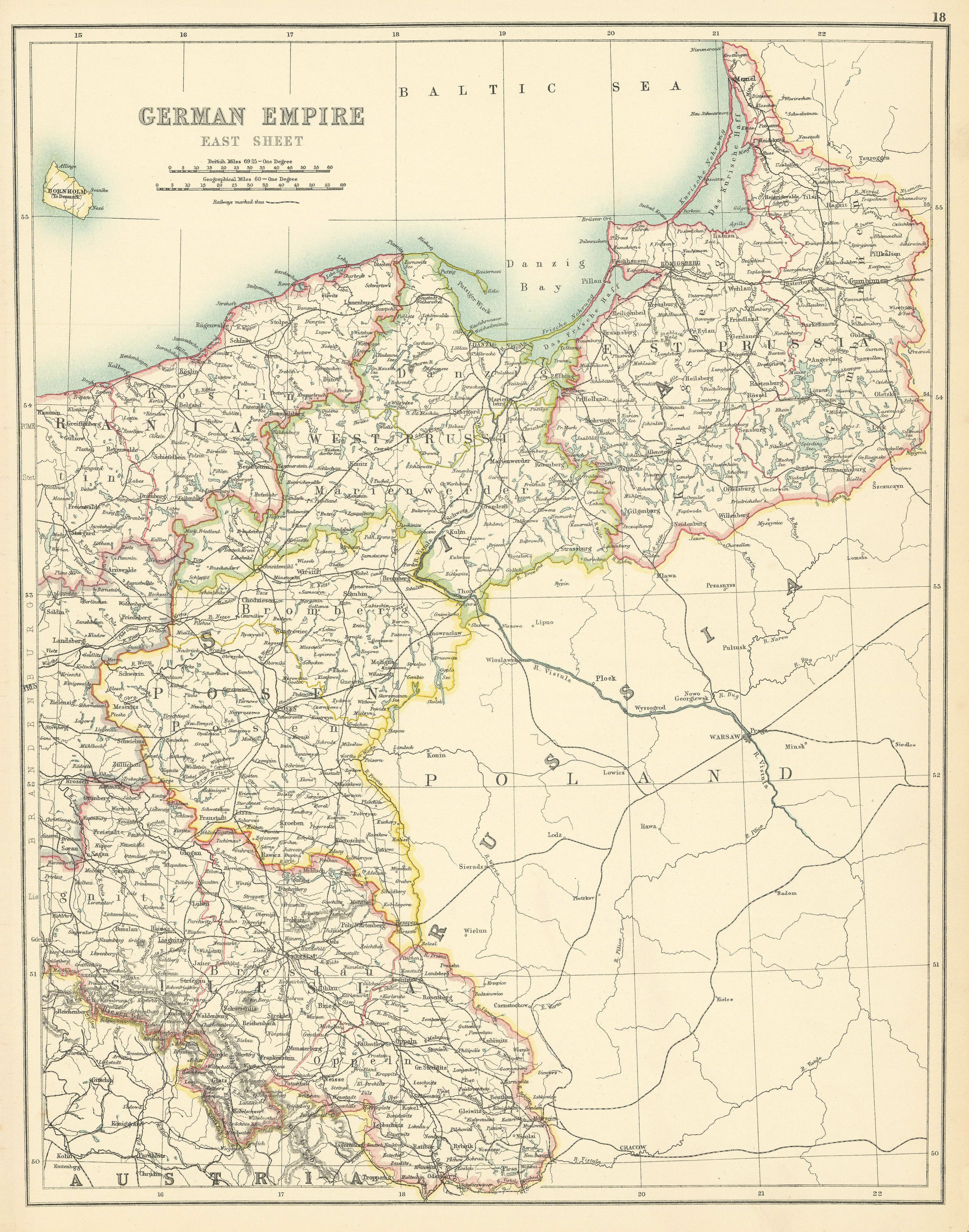 Associate Product German Empire East. Germany Poland Prussia Silesia Posen. BARTHOLOMEW 1898 map