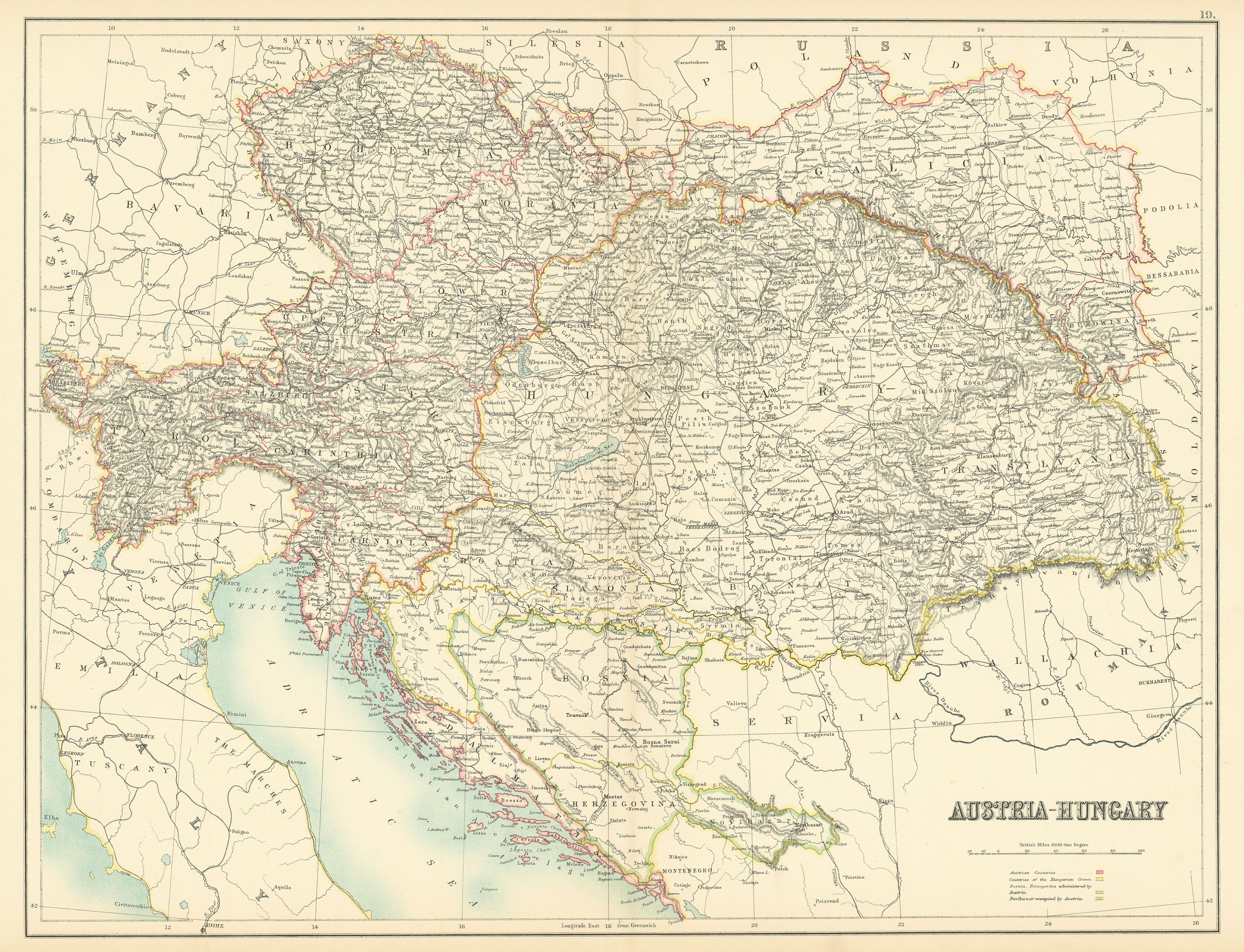 Austria-Hungary. Croatia Dalmatia Galicia Bosnia Bohemia. BARTHOLOMEW 1898 map