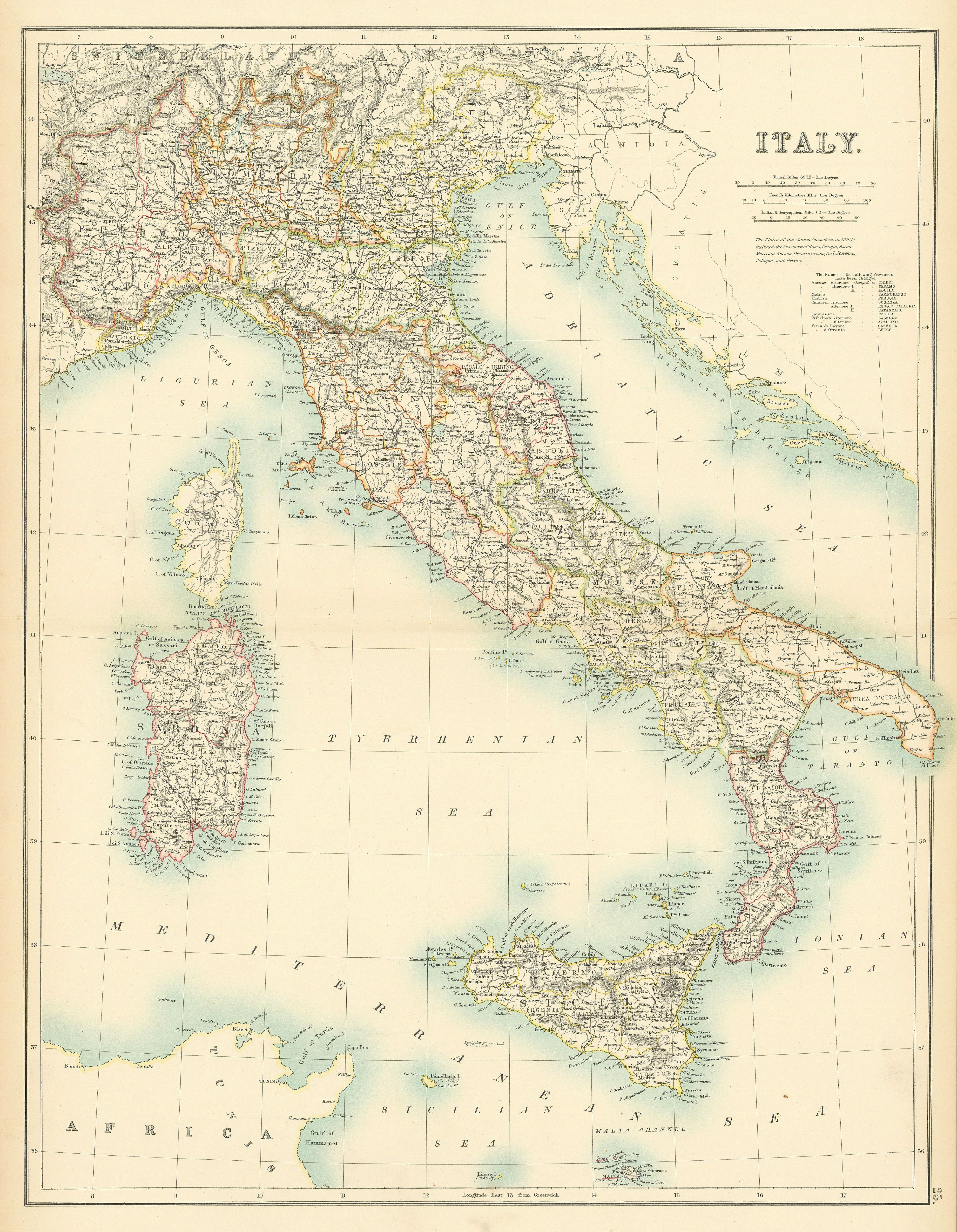 Italy in regions. BARTHOLOMEW 1898 old antique vintage map plan chart