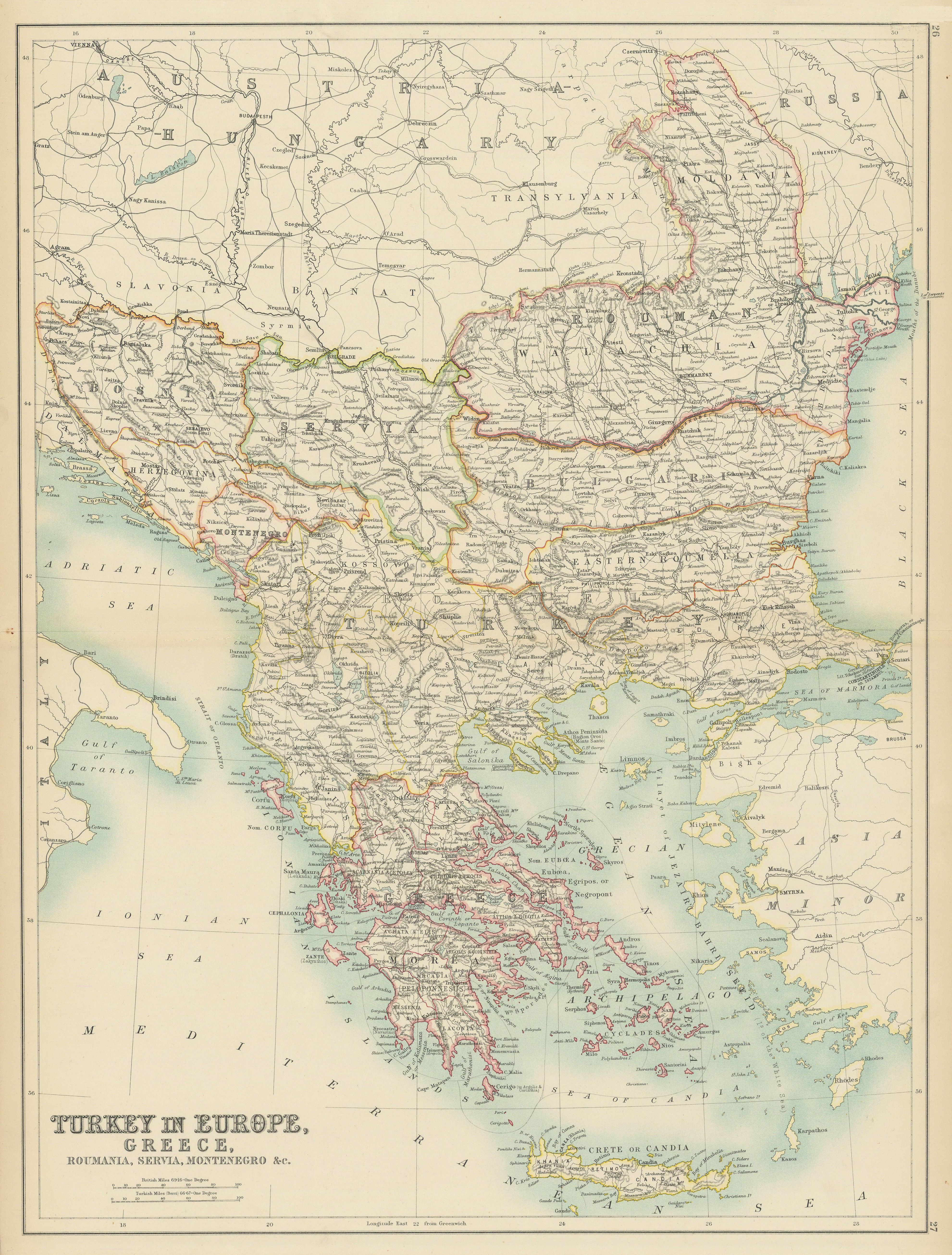 Associate Product Balkans. Eastern Roumelia. Roumania Servia Bulgaria Greece. BARTHOLOMEW 1898 map