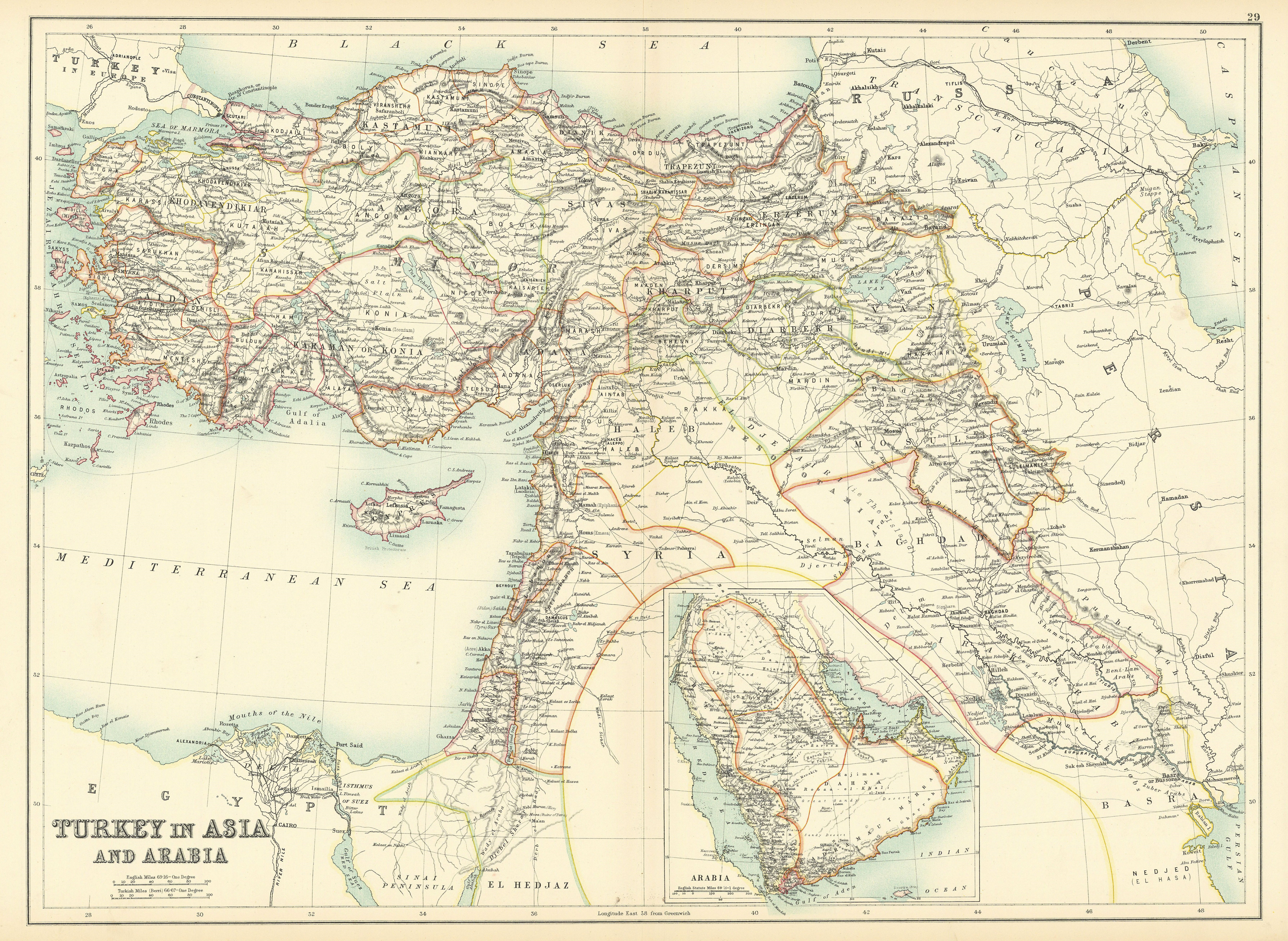 Associate Product Turkey in Asia. Levant Anatolia Syria Palestine Iraq Arabia BARTHOLOMEW 1898 map