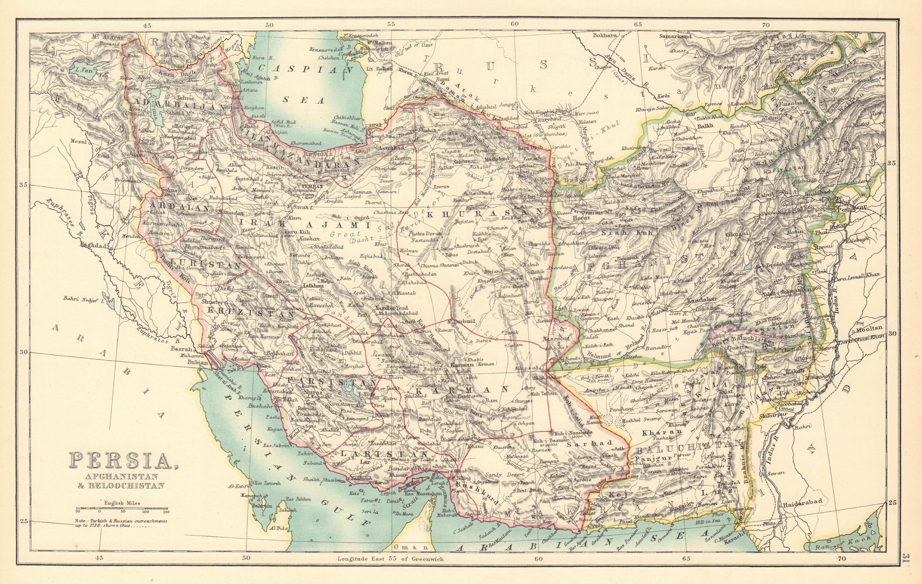 Associate Product Persia, Afghanistan & Baluchistan. Iran Pakistan Gulf. BARTHOLOMEW 1898 map