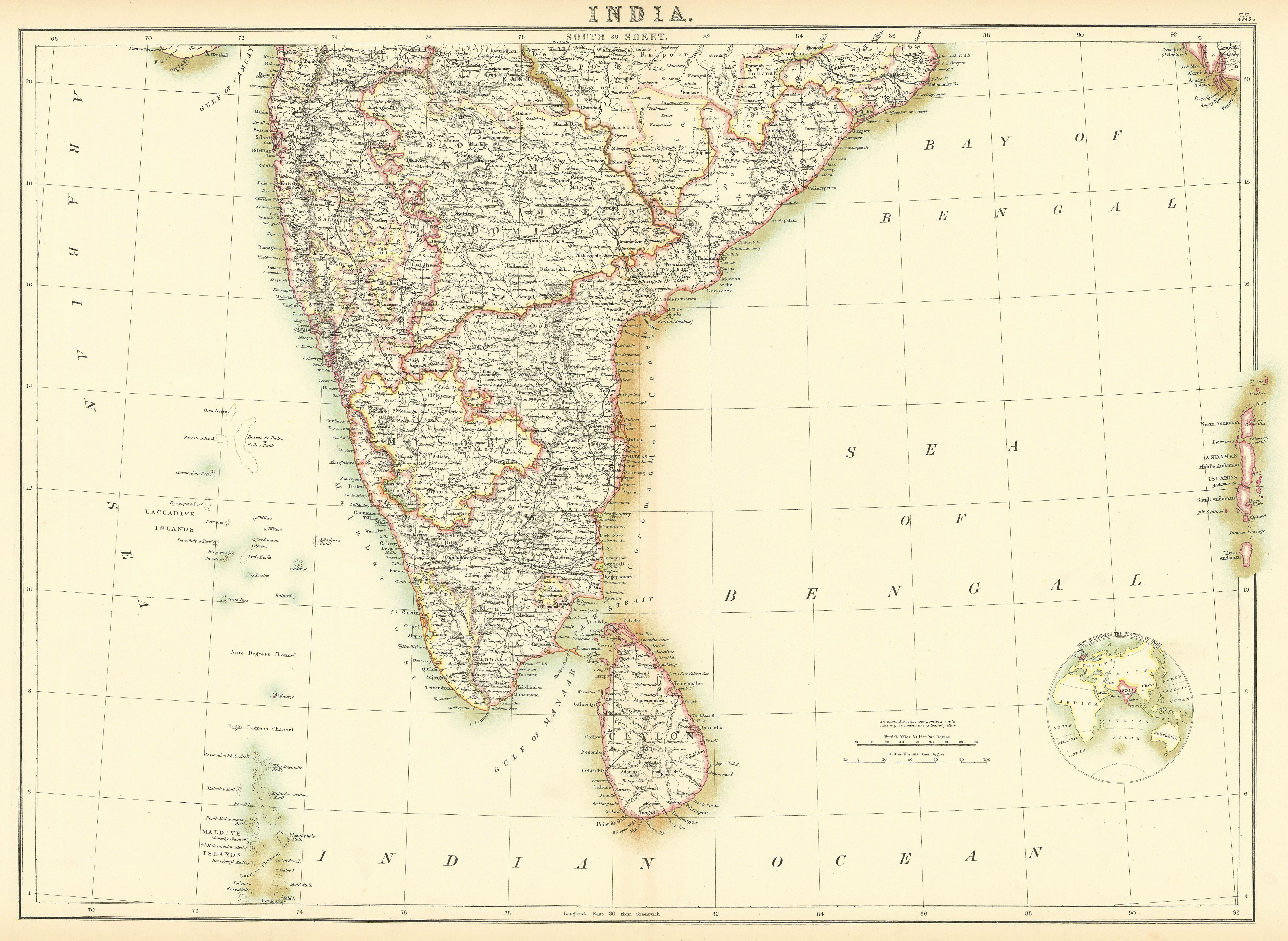 Associate Product South India. Sri Lanka Ceylon. Mysore. Maldives Laccadives. BARTHOLOMEW 1898 map