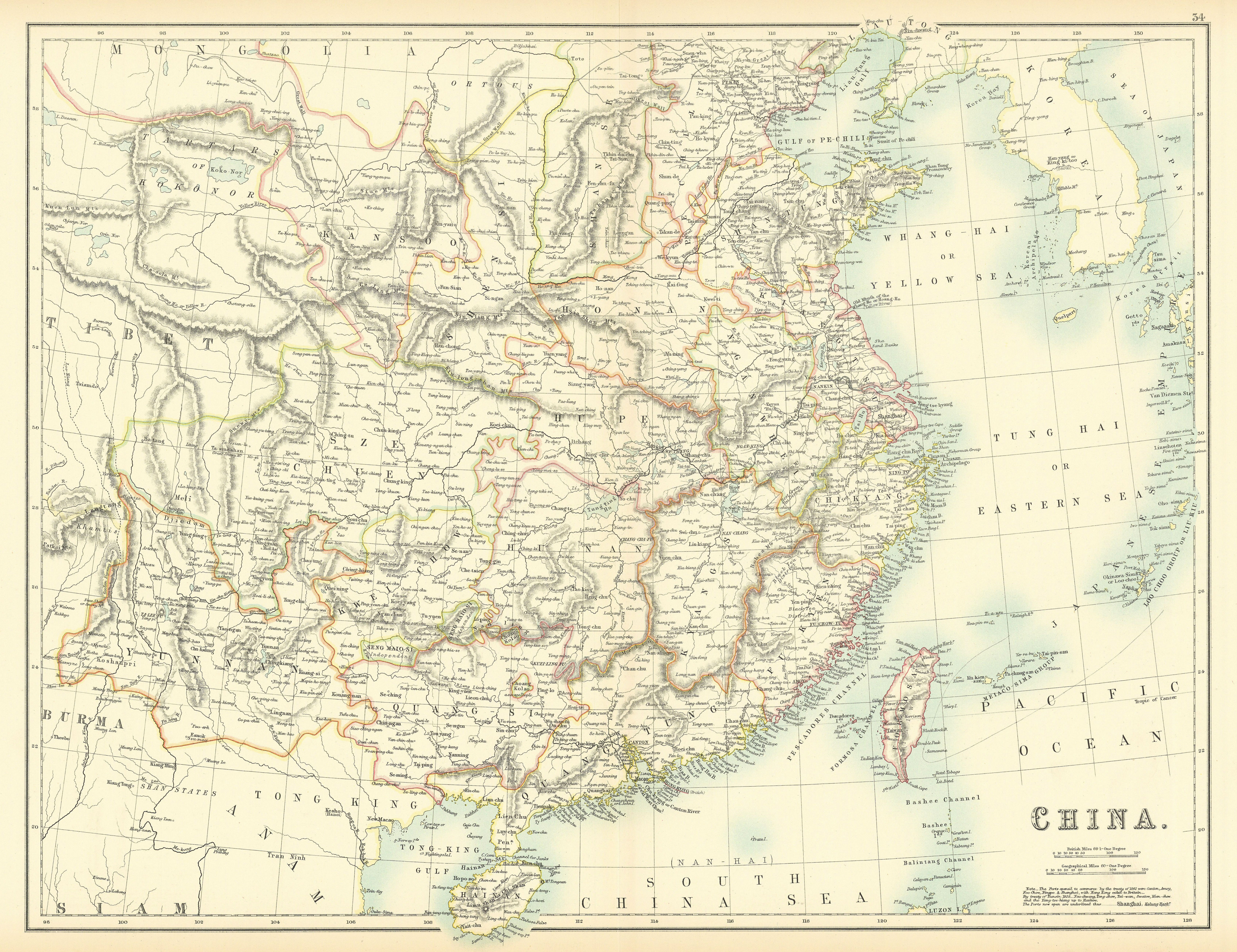 China in provinces. Treaty ports underlined. BARTHOLOMEW 1898 old antique map