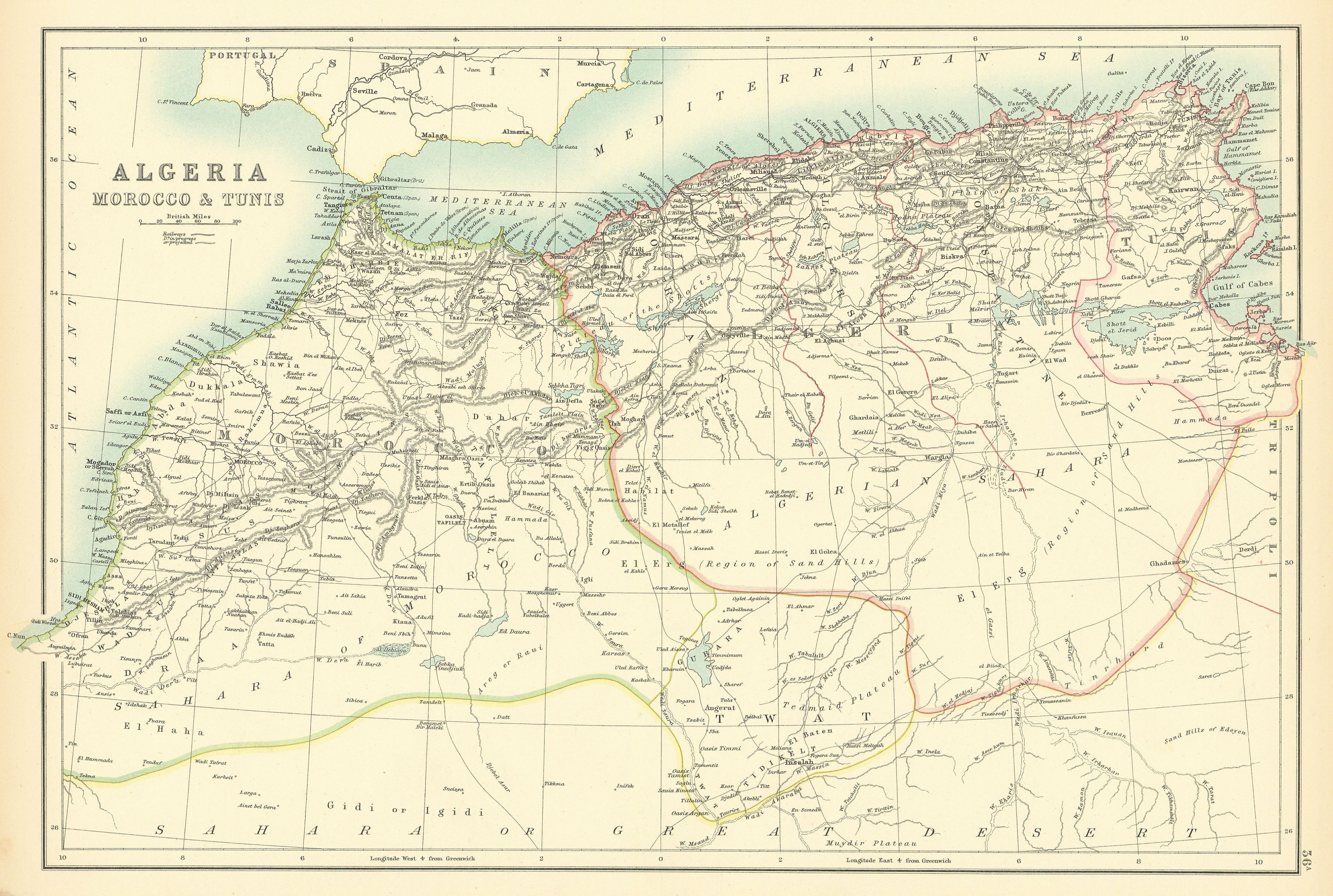 Associate Product Algeria Morocco & Tunis. North Africa. Tunisia. Maghreb. BARTHOLOMEW 1898 map