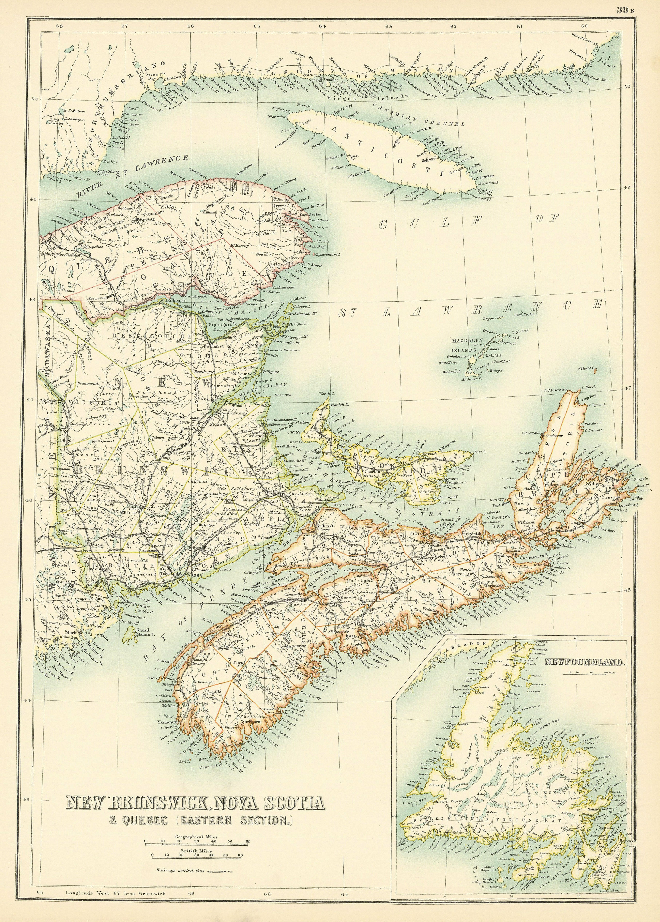 Associate Product New Brunswick, Nova Scotia & Quebec. Prince Edward Island. BARTHOLOMEW 1898 map