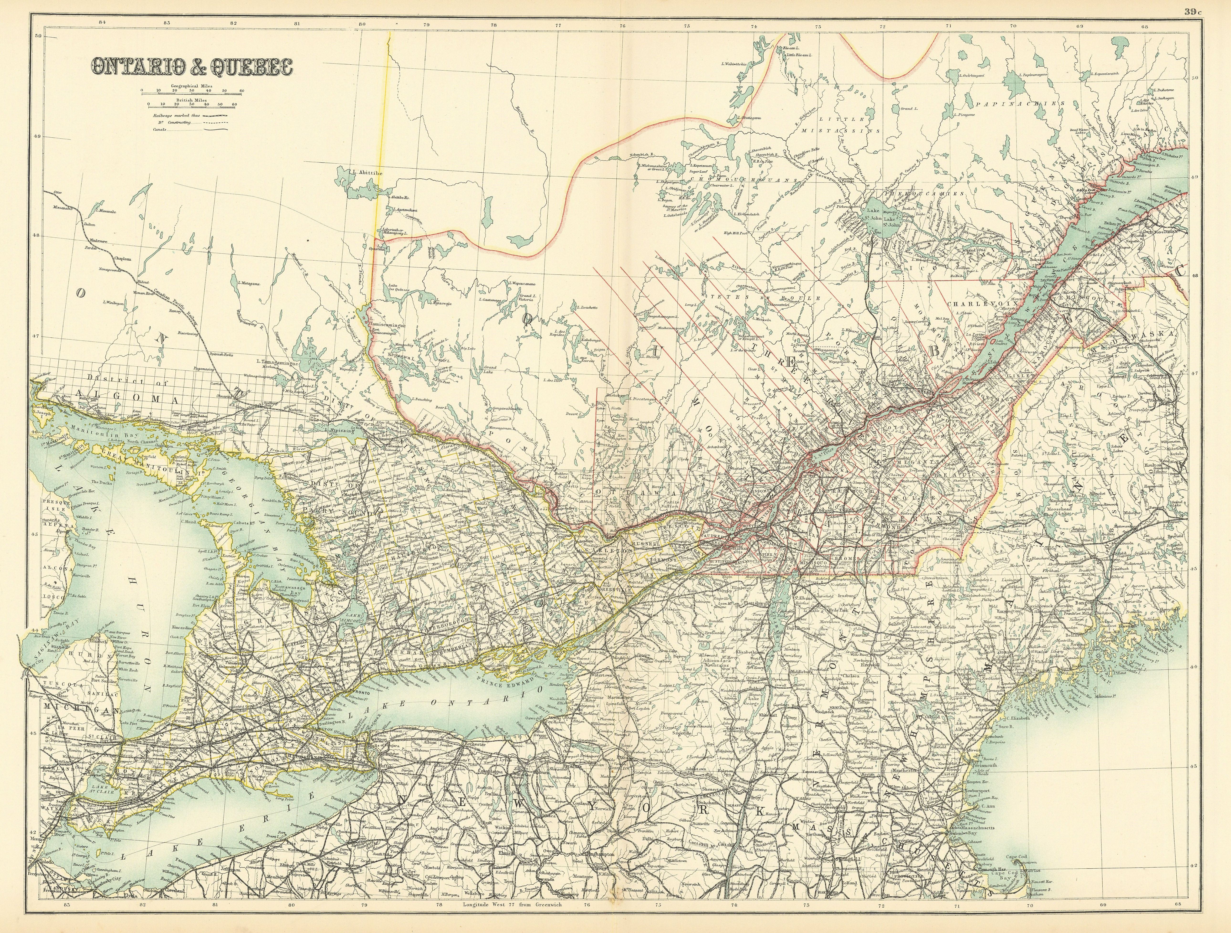 Associate Product Ontario and Quebec. Great Lakes Huron & Erie. Railways. BARTHOLOMEW 1898 map