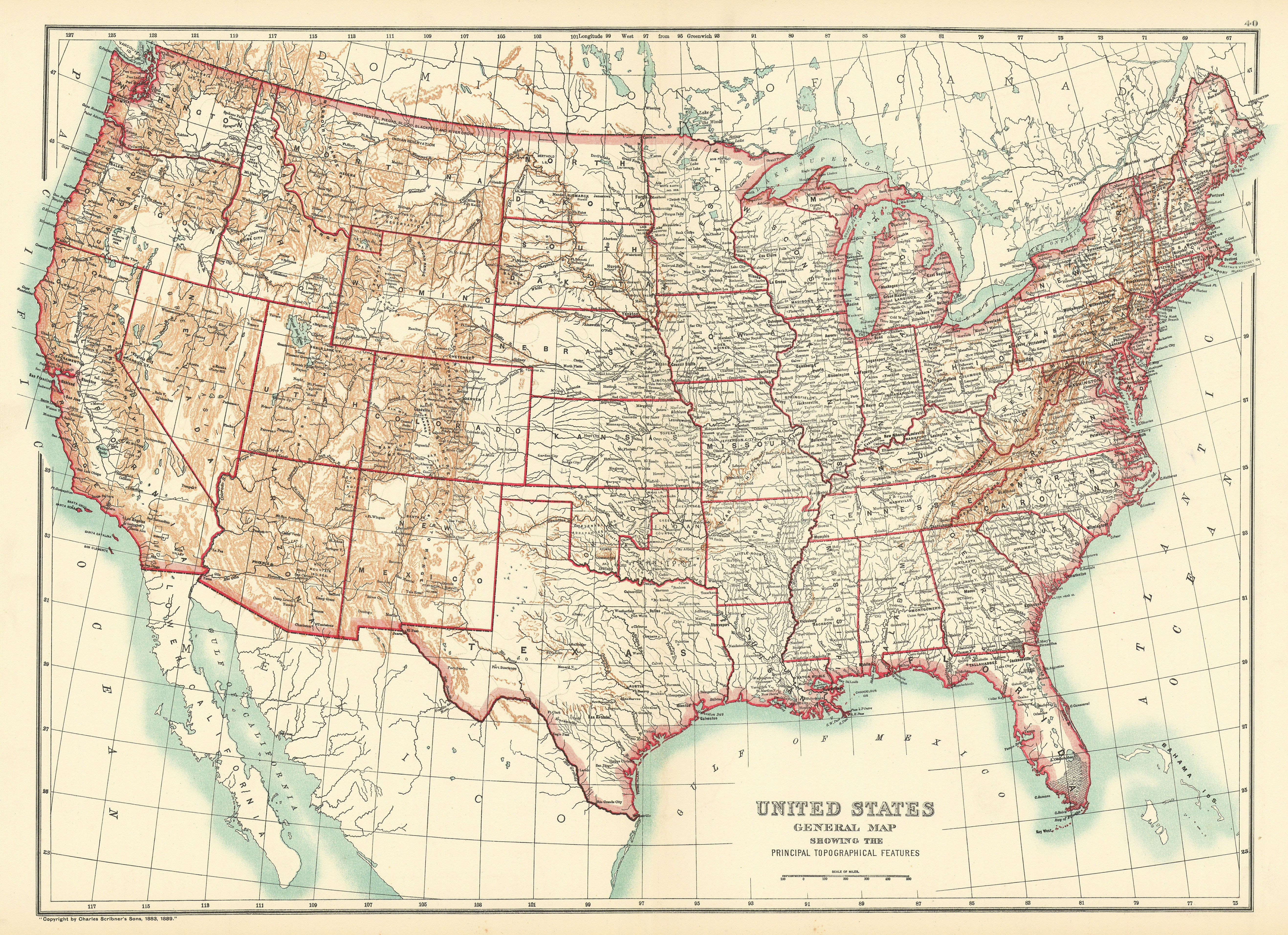 Associate Product United States of America Topographical. Mountains & Rivers. BARTHOLOMEW 1898 map