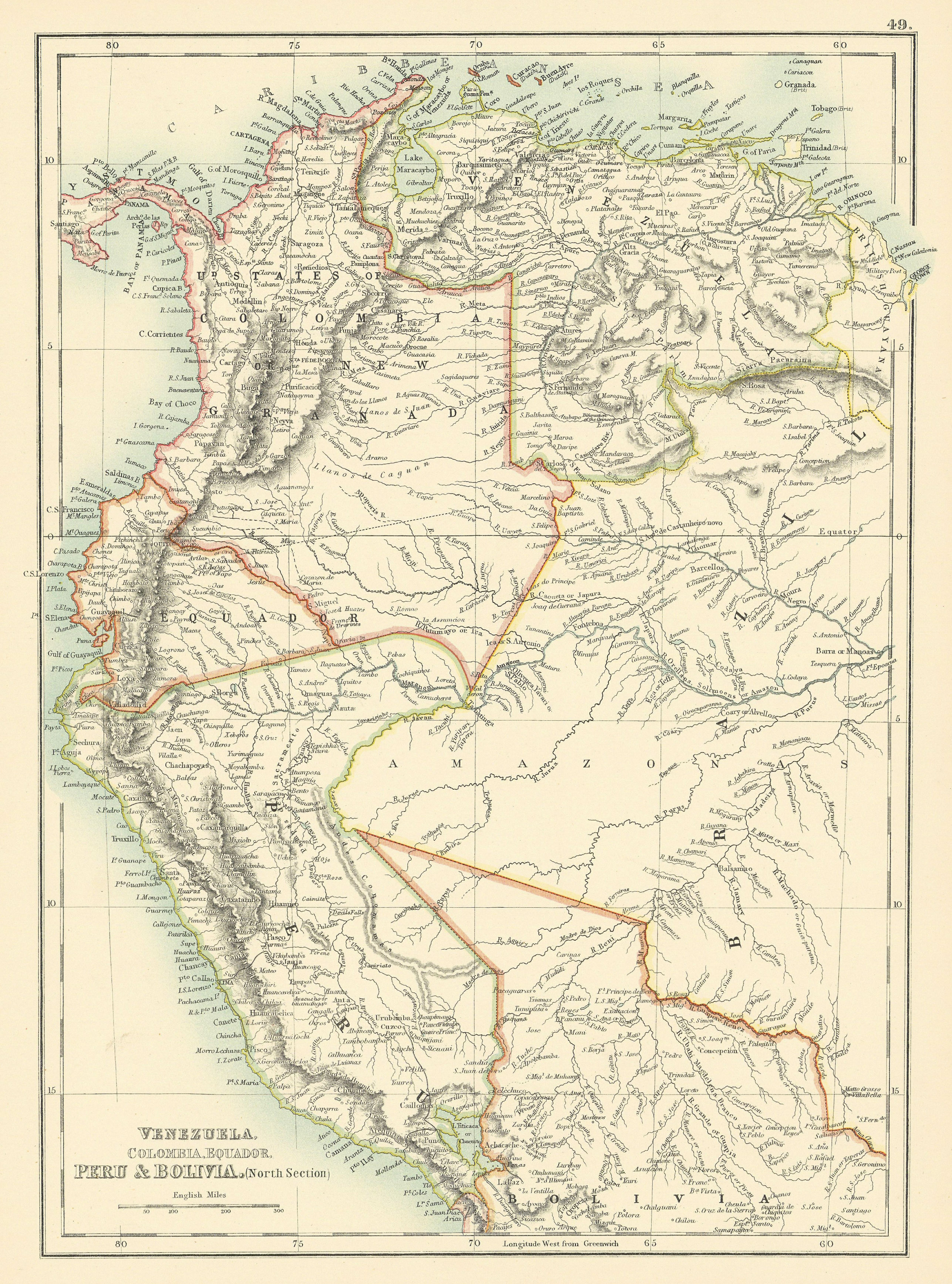 Associate Product Venezuela, Colombia, Equador & Peru. Andean States Ecuador. BARTHOLOMEW 1898 map