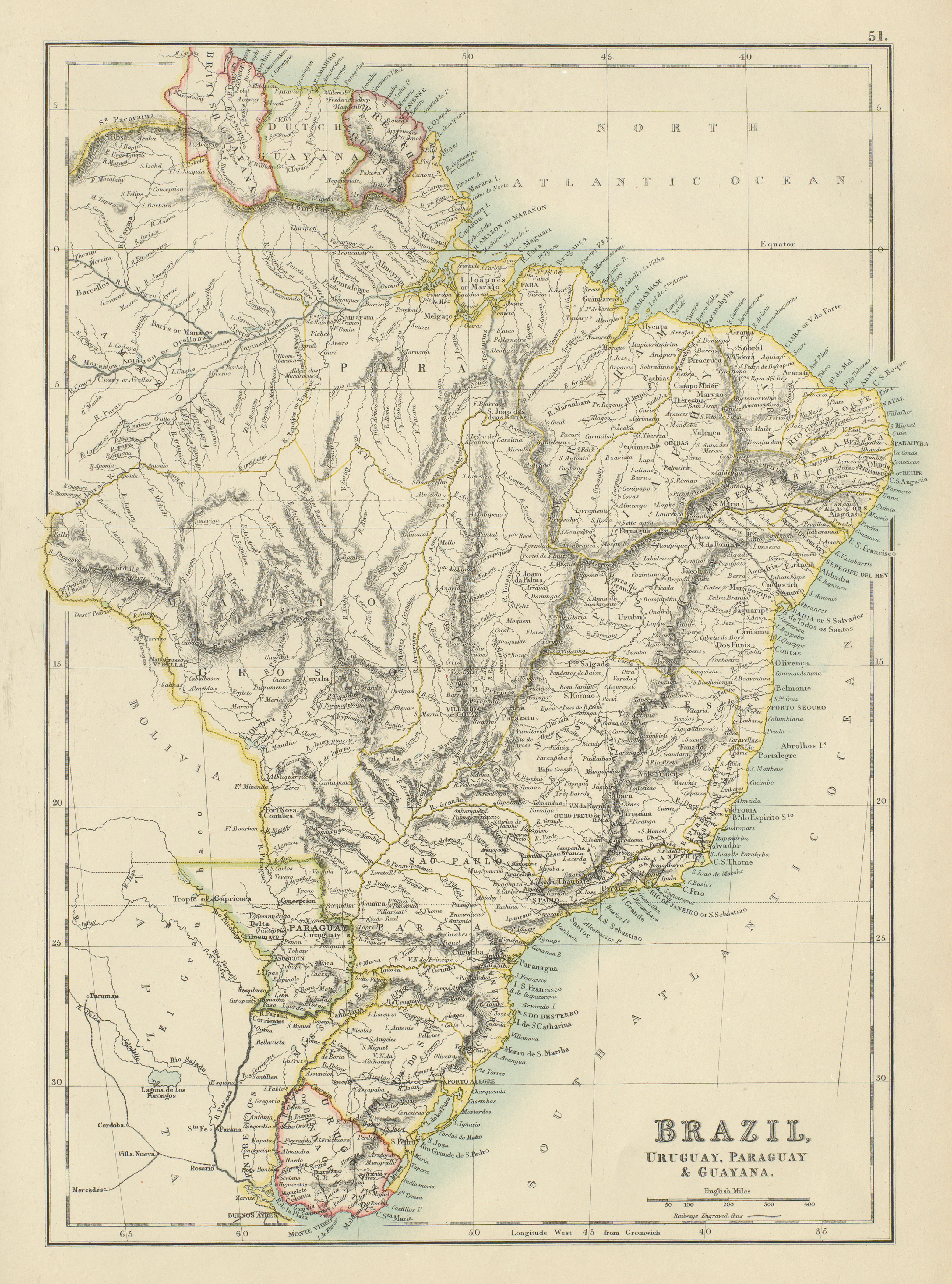 Associate Product Brazil, Uruguay, Paraguay & Guayana. Guyanas. BARTHOLOMEW 1898 old antique map
