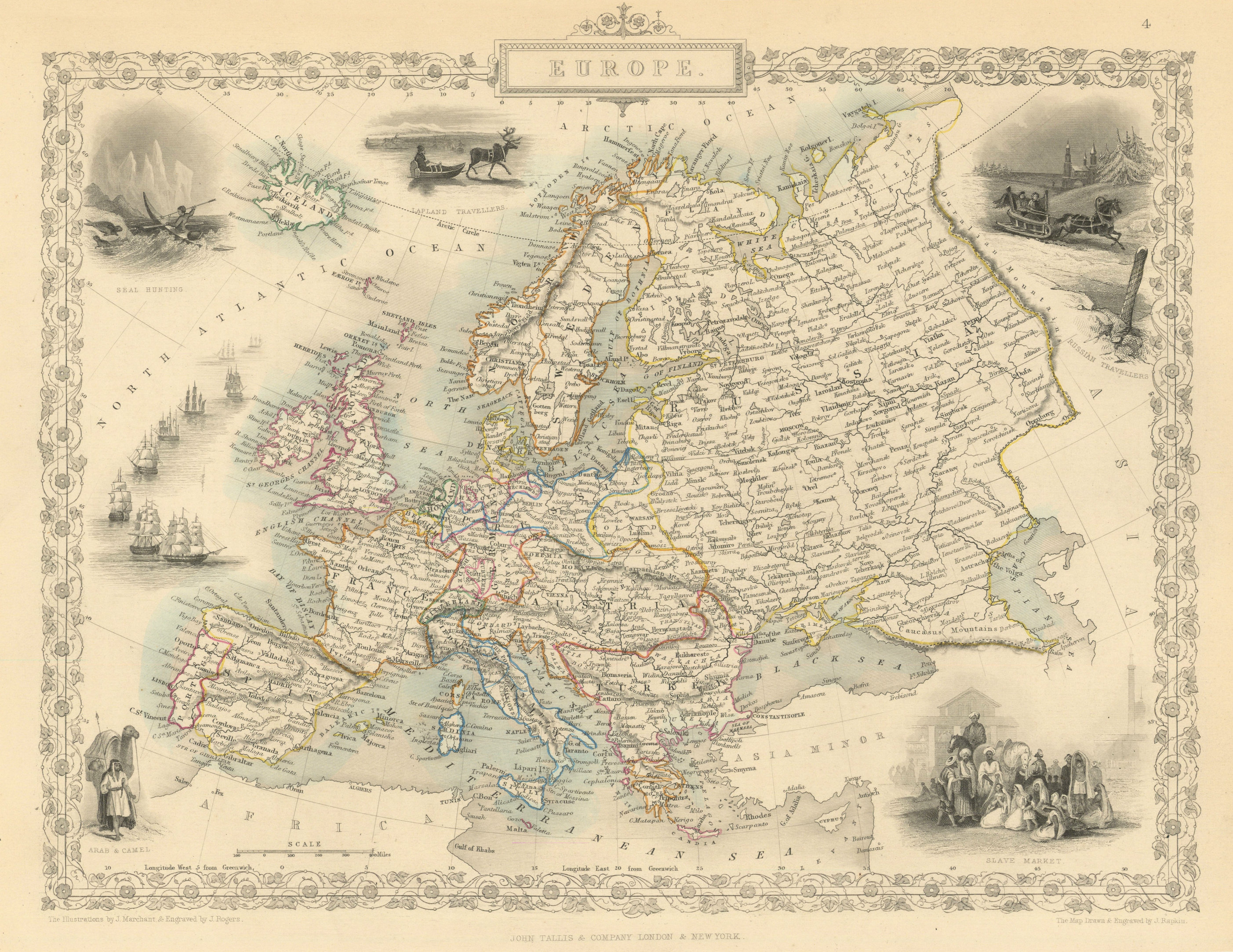 Associate Product EUROPE Austrian Lombardy Poland Turkey. Slave market. RAPKIN/TALLIS 1851 map