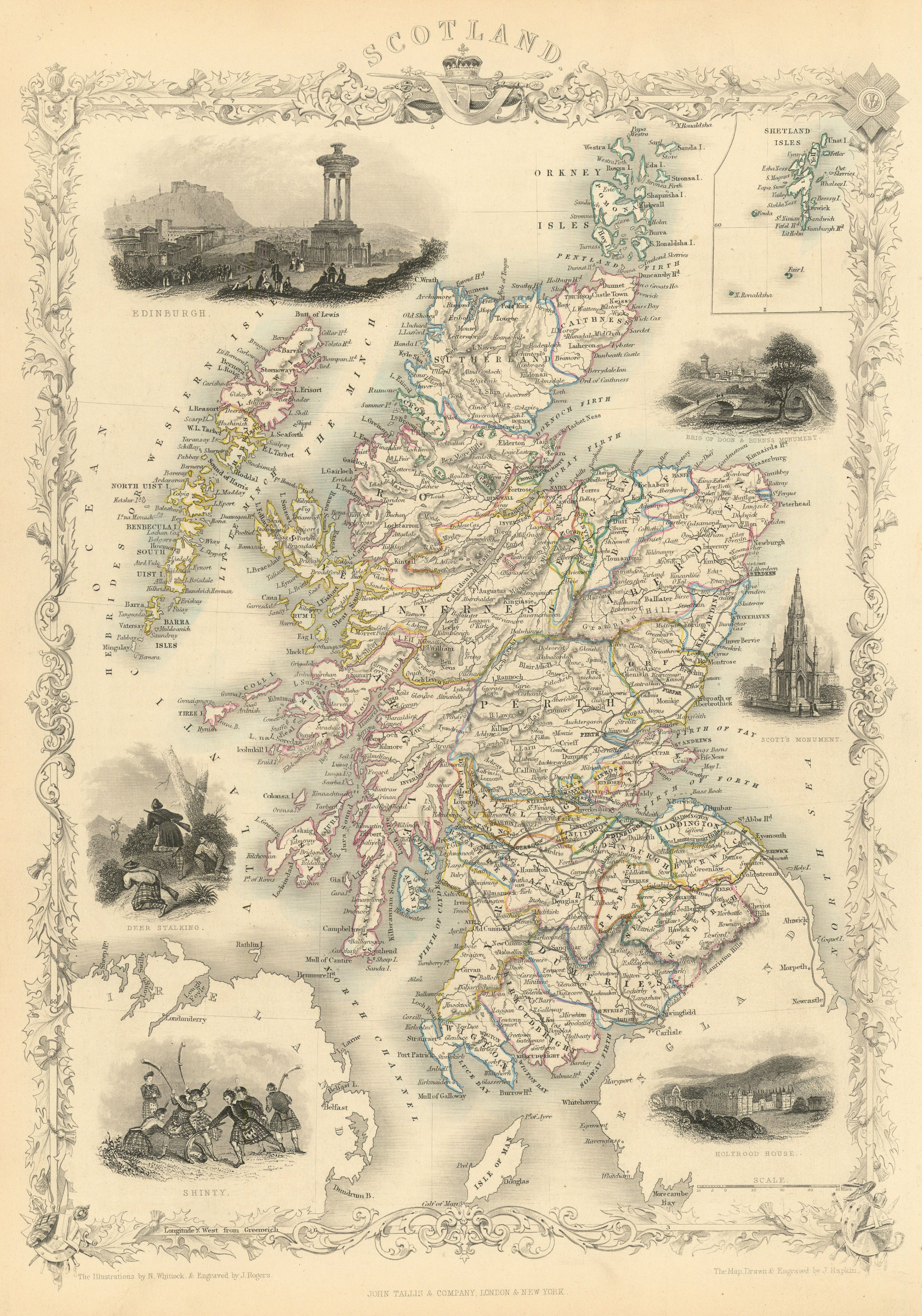 Associate Product SCOTLAND Edinburgh, Holyrood & Shinty views. Counties. TALLIS & RAPKIN 1851 map