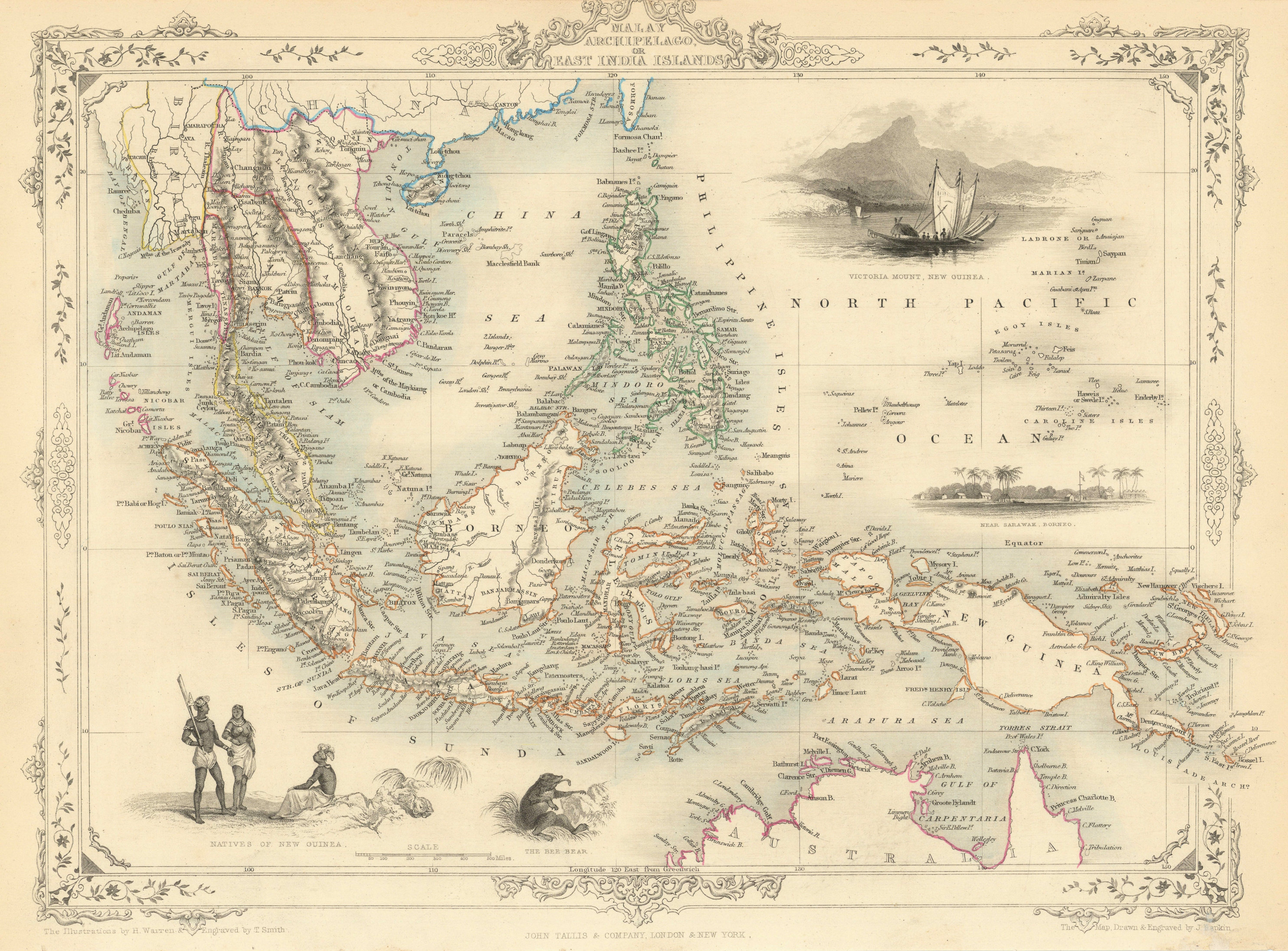 MALAY ARCHIPELAGO/EAST INDIA ISLANDS Philippines Thailand RAPKIN/TALLIS 1851 map
