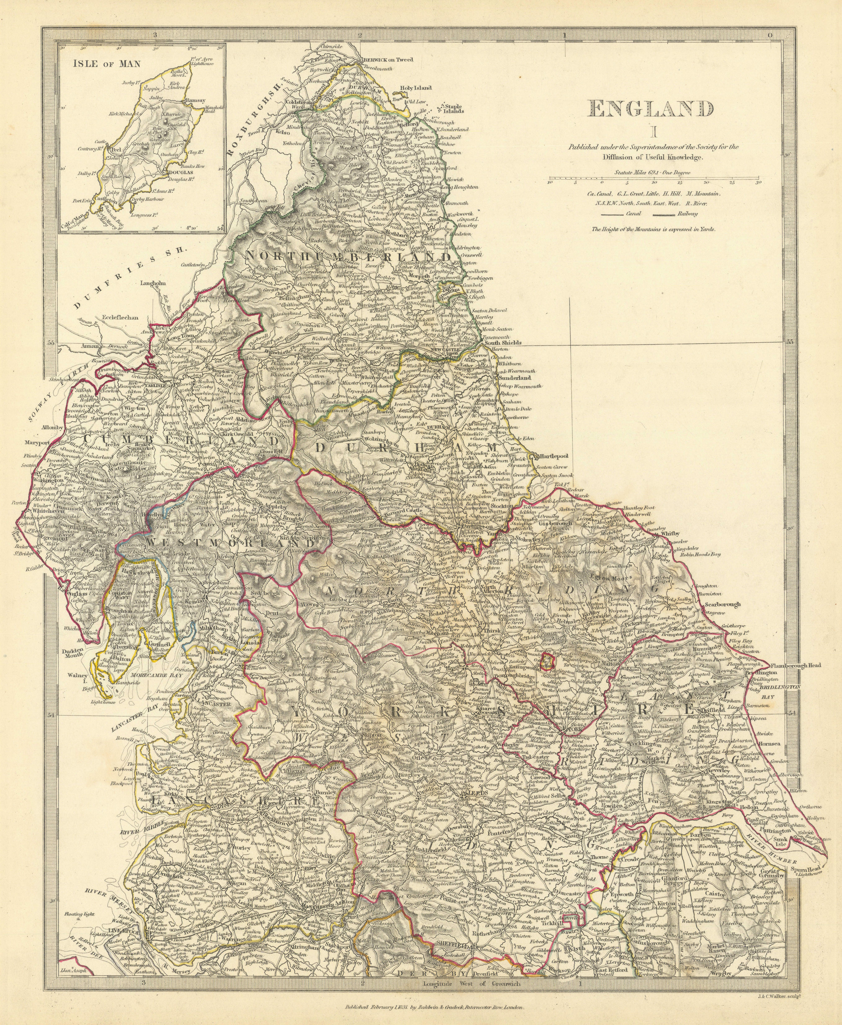 Associate Product NORTHERN ENGLAND Yorkshire Lake District Durham Northumbs Lancs SDUK 1844 map