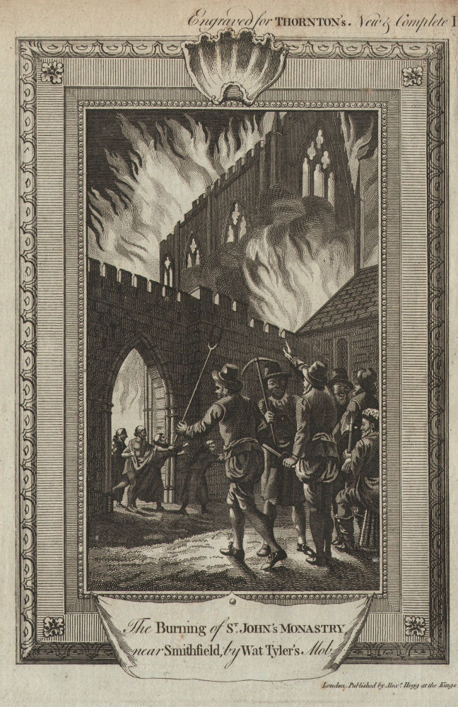 Wat Tyler burning St John's Monastery, Clerkenwell. 1381 Peasants revolt 1784