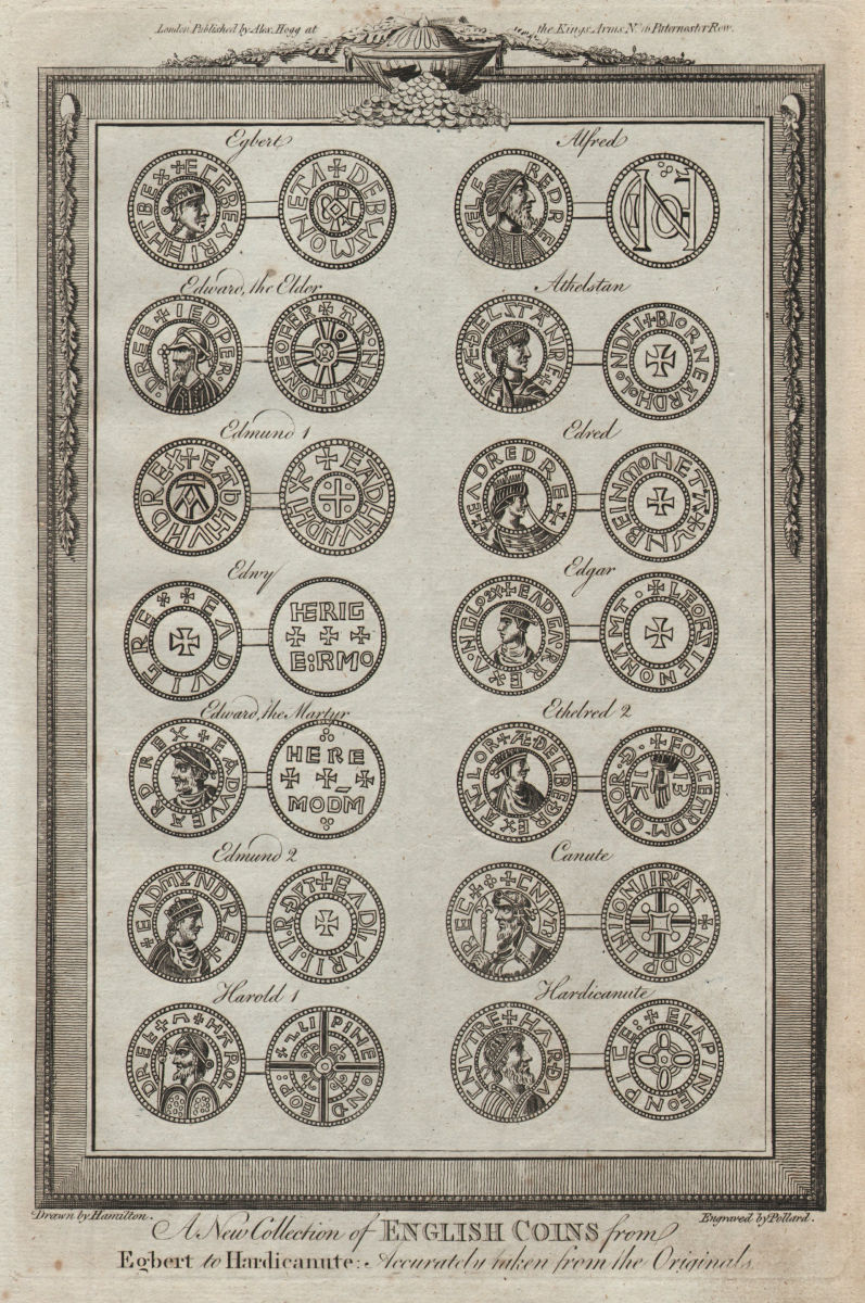 Associate Product English coins from Egbert to Hardicanute. 802-1042 AD. THORNTON 1784 old print