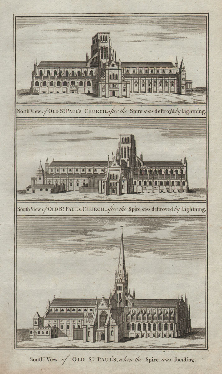 Associate Product Old St Paul's cathedral. North & South views with & without spire. THORNTON 1784