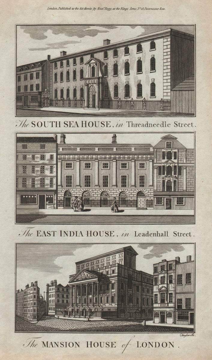 CITY OF LONDON. South Sea, East India & Mansion House. THORNTON 1784 old print