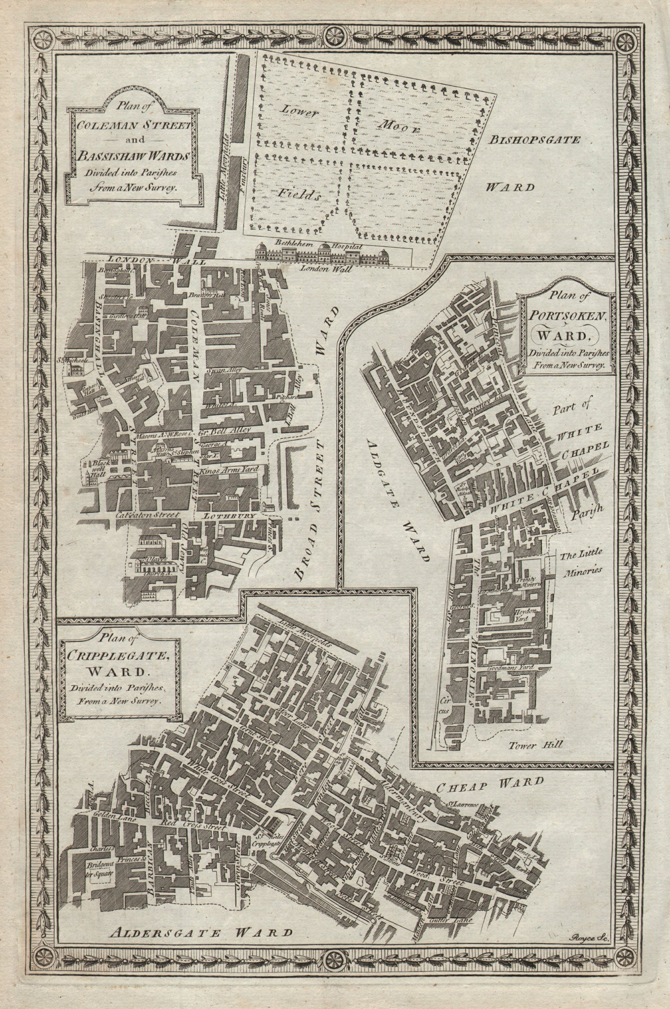 Associate Product Coleman St Basshishaw Portsoken Cripplegate Wards. City/London THORNTON 1784 map