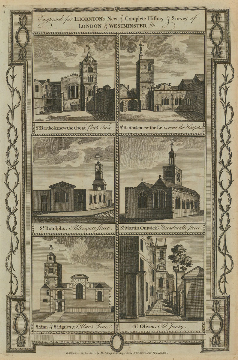 Associate Product CITY CHURCHES St Anne/Agnes Botolph Martin Outwich Olave Jewry Bartholomew  1784