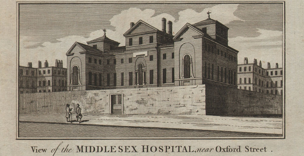 Middlesex hospital. Mortimer Street, Fitzrovia. Closed 2005. THORNTON 1784