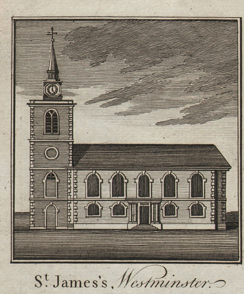 St. James's church, Piccadilly. Wren. Westminster. SMALL. THORNTON 1784 print