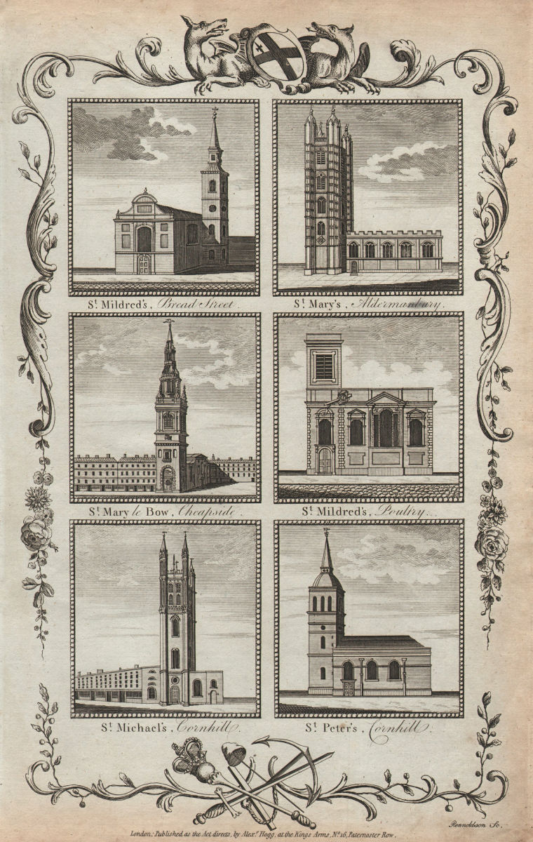 Associate Product WREN CHURCHES St Mildred Michael Peter/Cornhill Mary Aldermanbury & le-Bow 1784