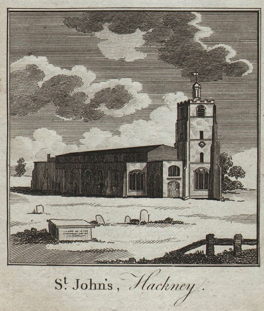 Associate Product The old church of St. John-at-Hackney. SMALL. THORNTON 1784 antique print