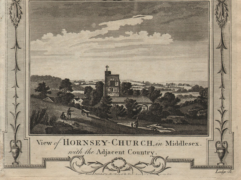 Associate Product View of St. Mary's church Tower, Hornsey, London. THORNTON 1784 old print
