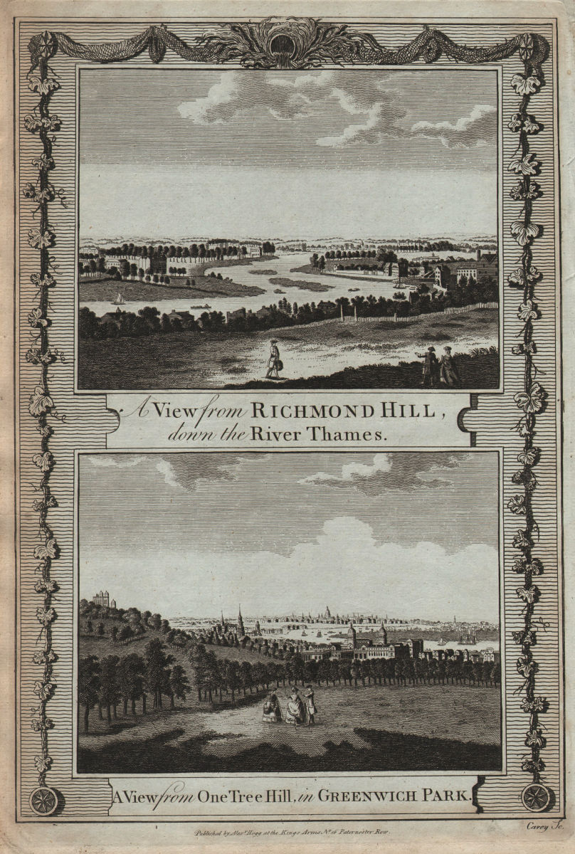 Associate Product Views from Richmond Hill & Greenwich Park. City of London. THORNTON 1784 print