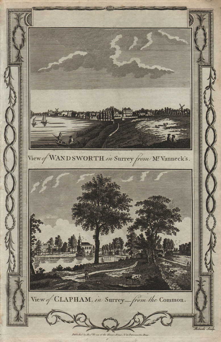 Associate Product Views of Wandsworth from Putney, and Clapham from the Common. THORNTON 1784
