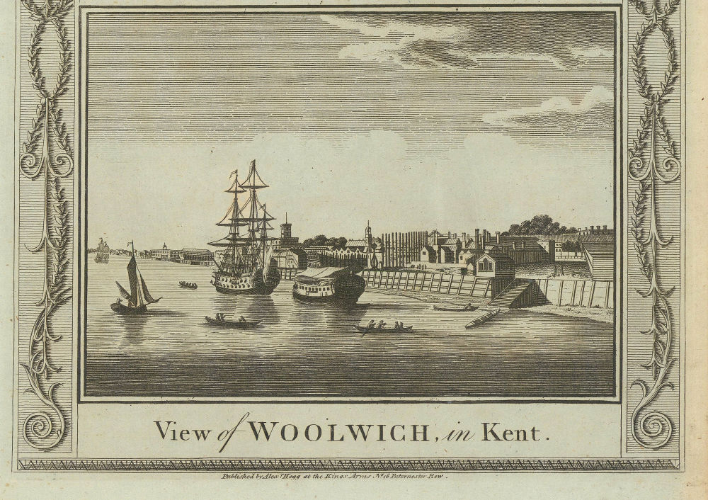 Associate Product Woolwich Naval Dockyard. Clockhouse. St Mary Magdalene church. THORNTON 1784