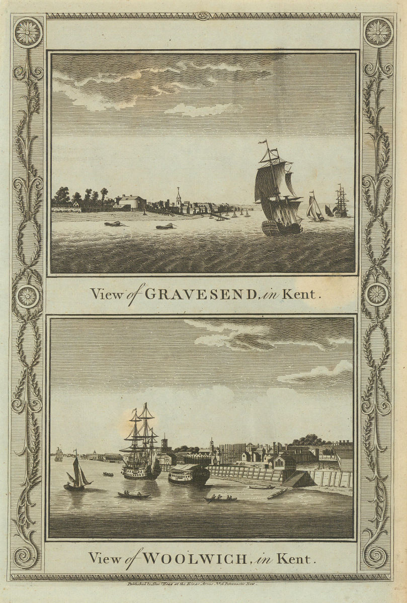 Associate Product Views of Gravesend & Woolwich Naval Dockyard. THORNTON 1784 old antique print