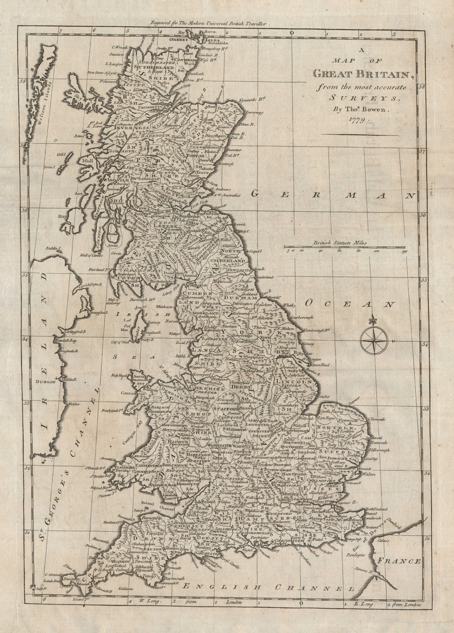 A map of Great Britain from the most accurate surveys, by Thomas BOWEN 1779