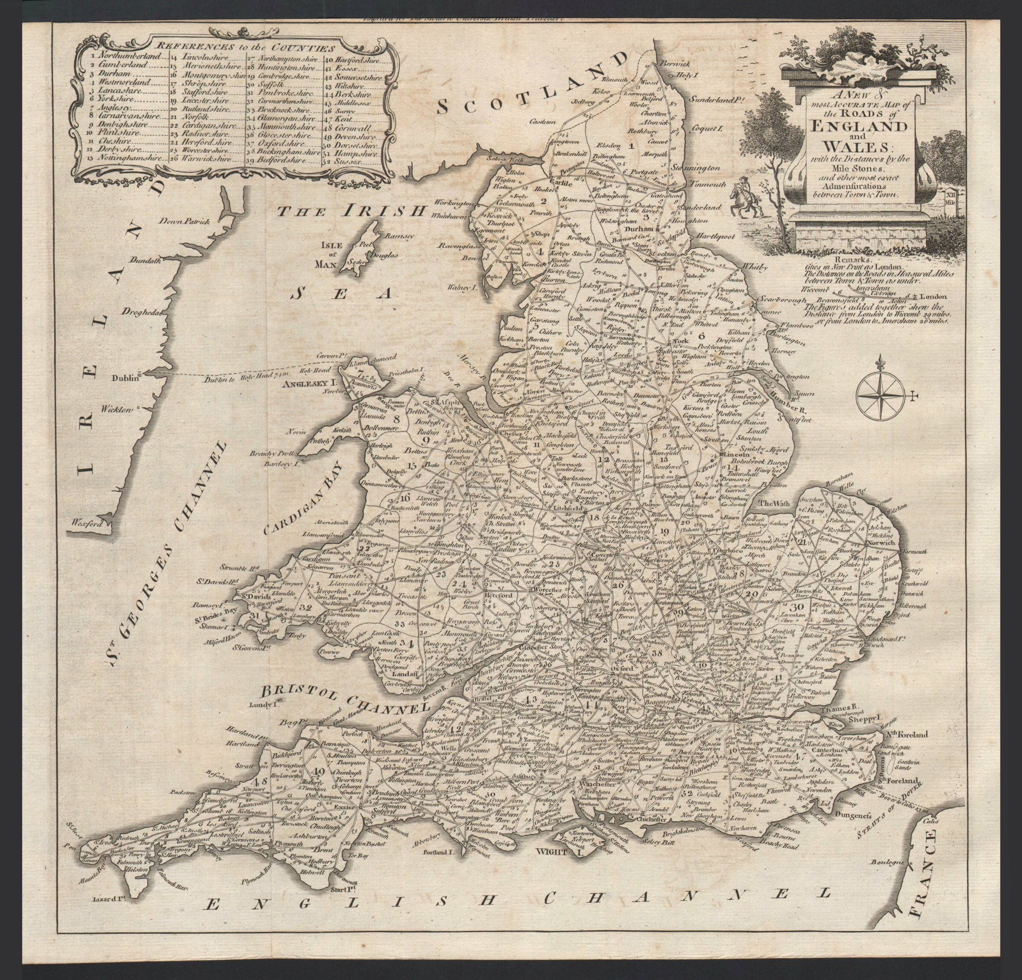 A new & most accurate map of the Roads of England and Wales. BURLINGTON 1779