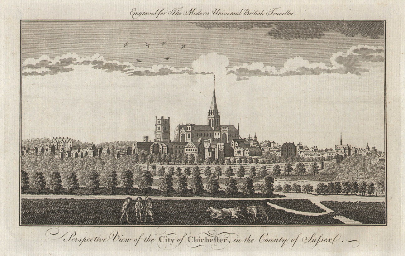 Associate Product Perspective view of the city of Chichester, Sussex. BURLINGTON 1779 old print