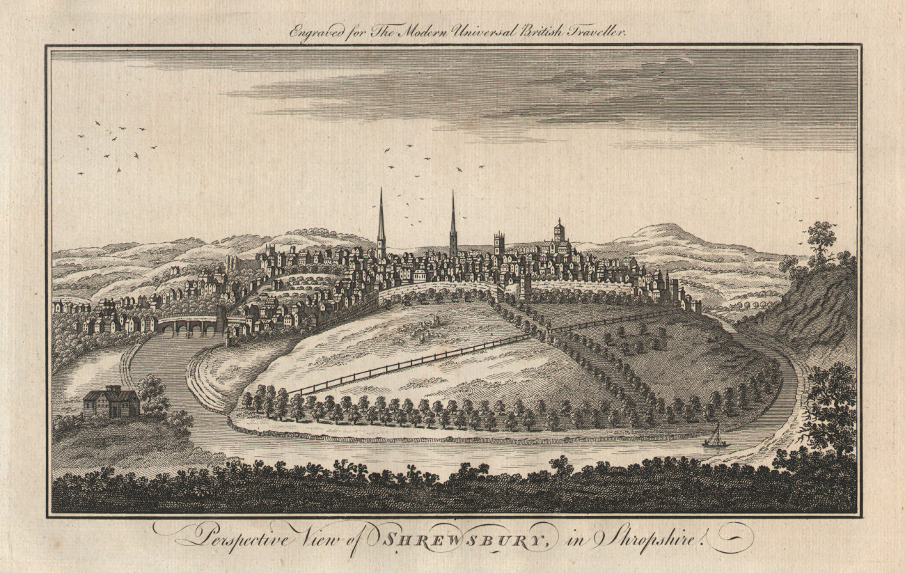 Associate Product Perspective view of Shrewsbury in Shropshire. BURLINGTON 1779 old print