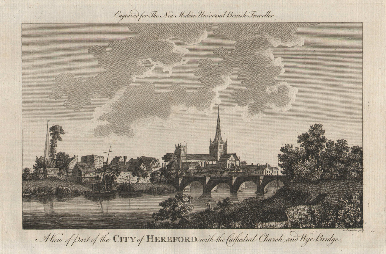 City of Hereford with the cathedral & Wye Bridge. Herefordshire. BURLINGTON 1779