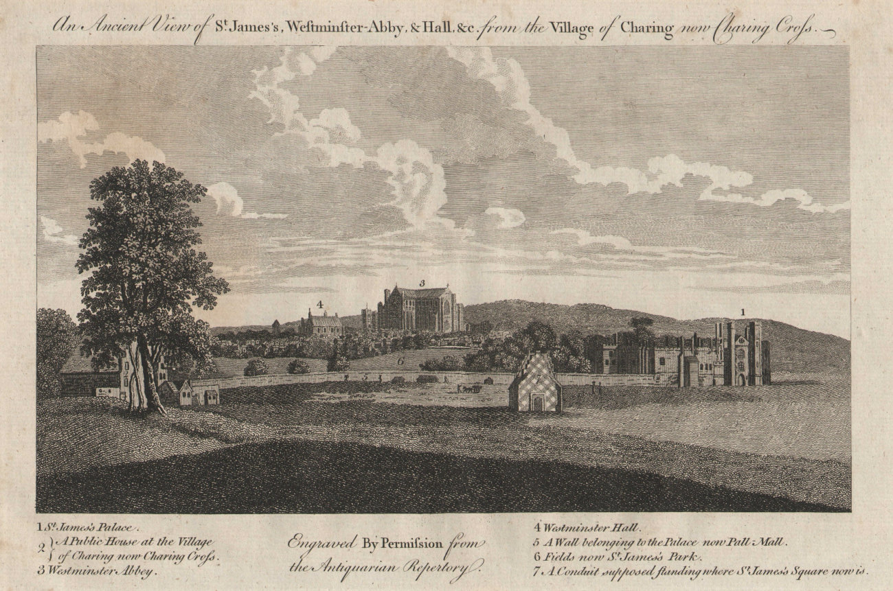 Associate Product Ancient view of St James's & Westminster from Charing Cross. BURLINGTON 1779