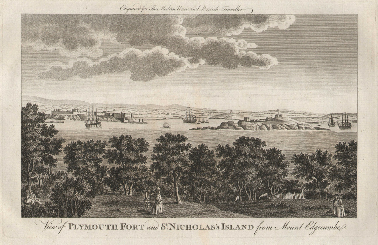 Associate Product Plymouth Fort & St. Nicholas (Drake's) Island from Mt Edgecumbe. BURLINGTON 1779