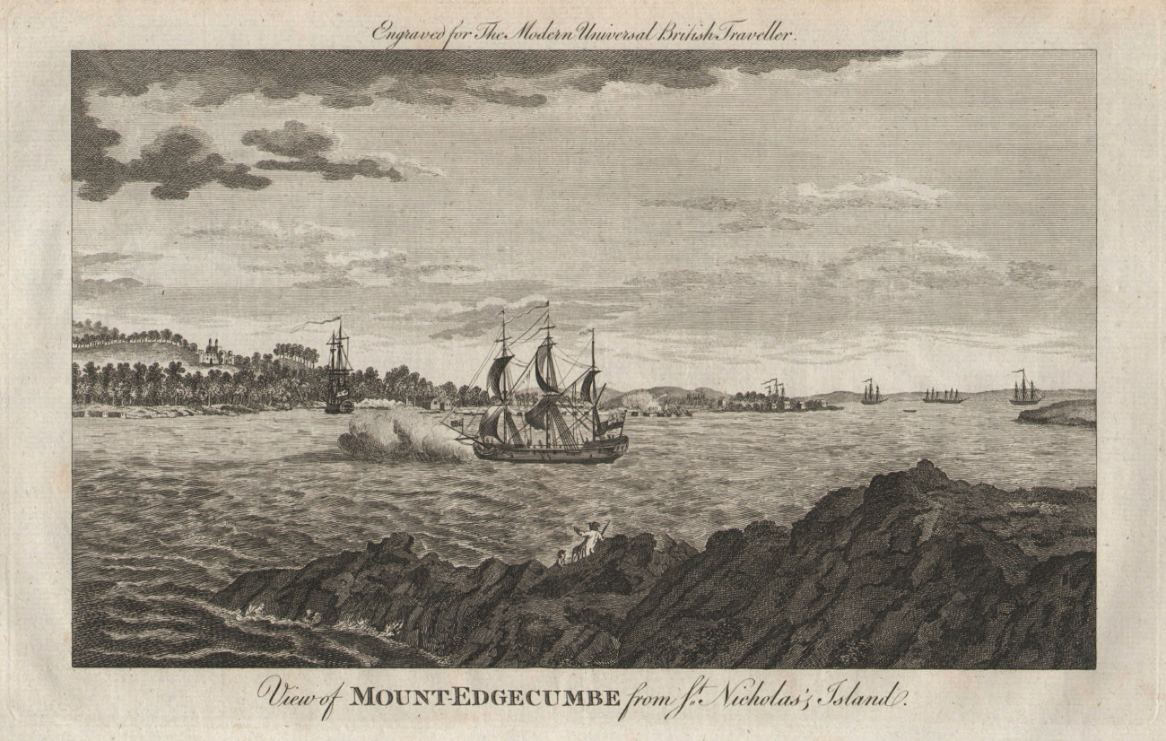 Mount Edgecumbe from St. Nicholas (Drake's) Island. Devon. BURLINGTON 1779