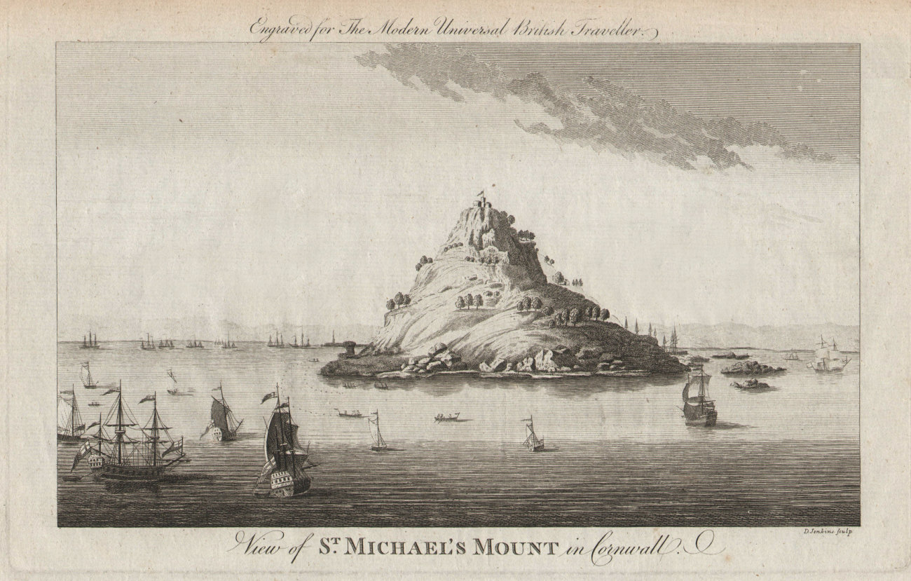 View of St. Michael's Mount in Cornwall. BURLINGTON 1779 old antique print